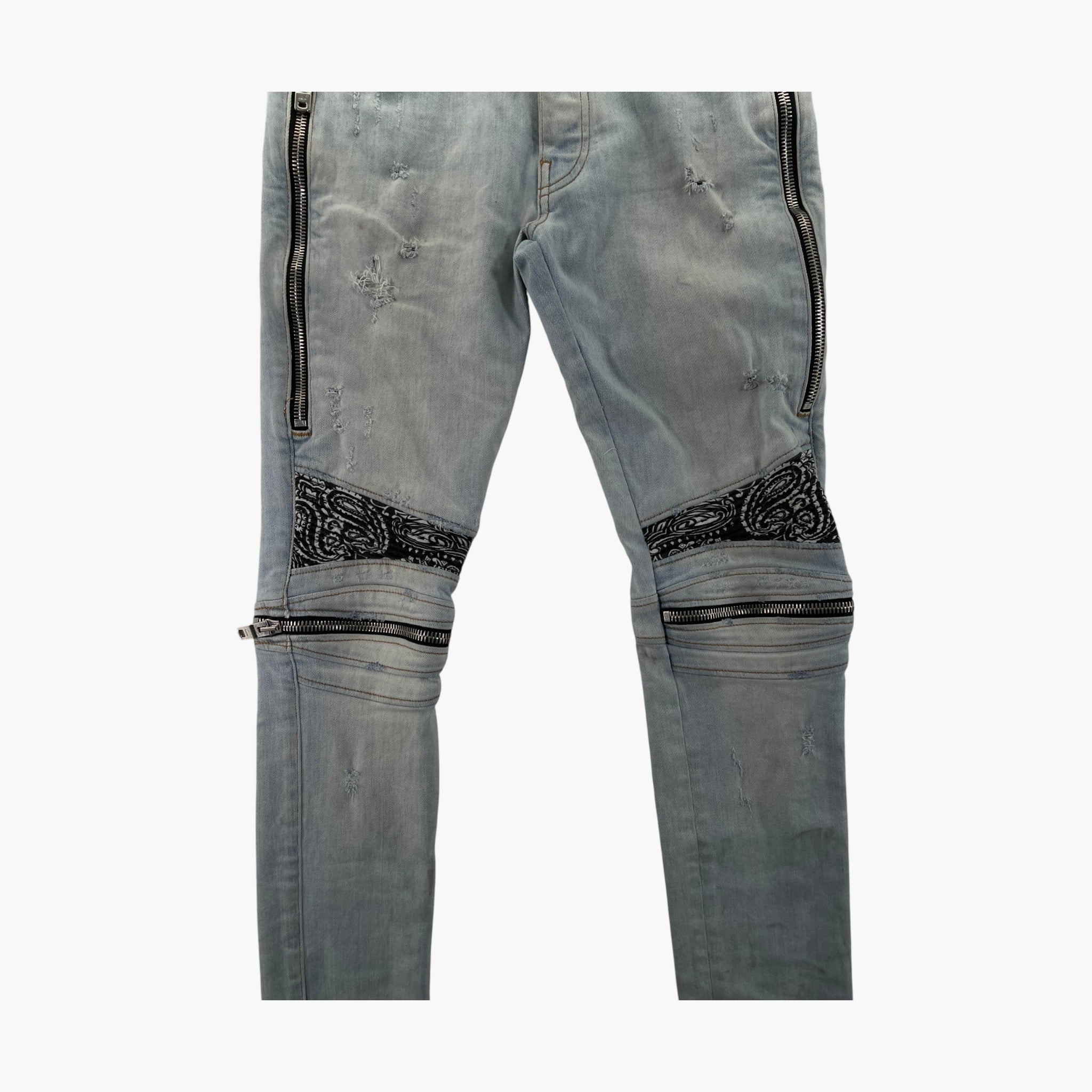 Amiri "MX2" Paisley Patch Light Wash & White Jeans