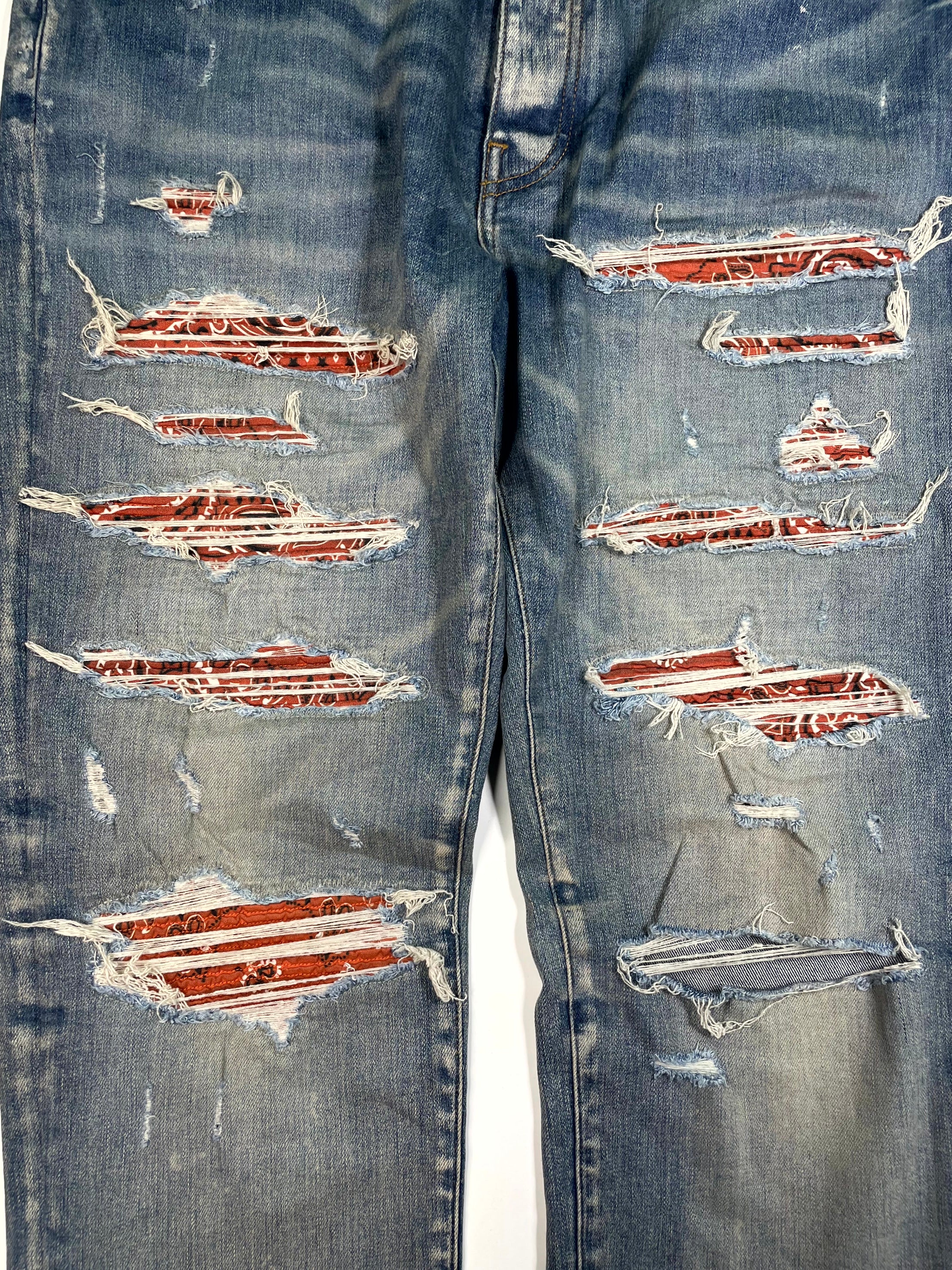 Amiri Paisley Thrasher Patch Light Wash & Orange Jeans