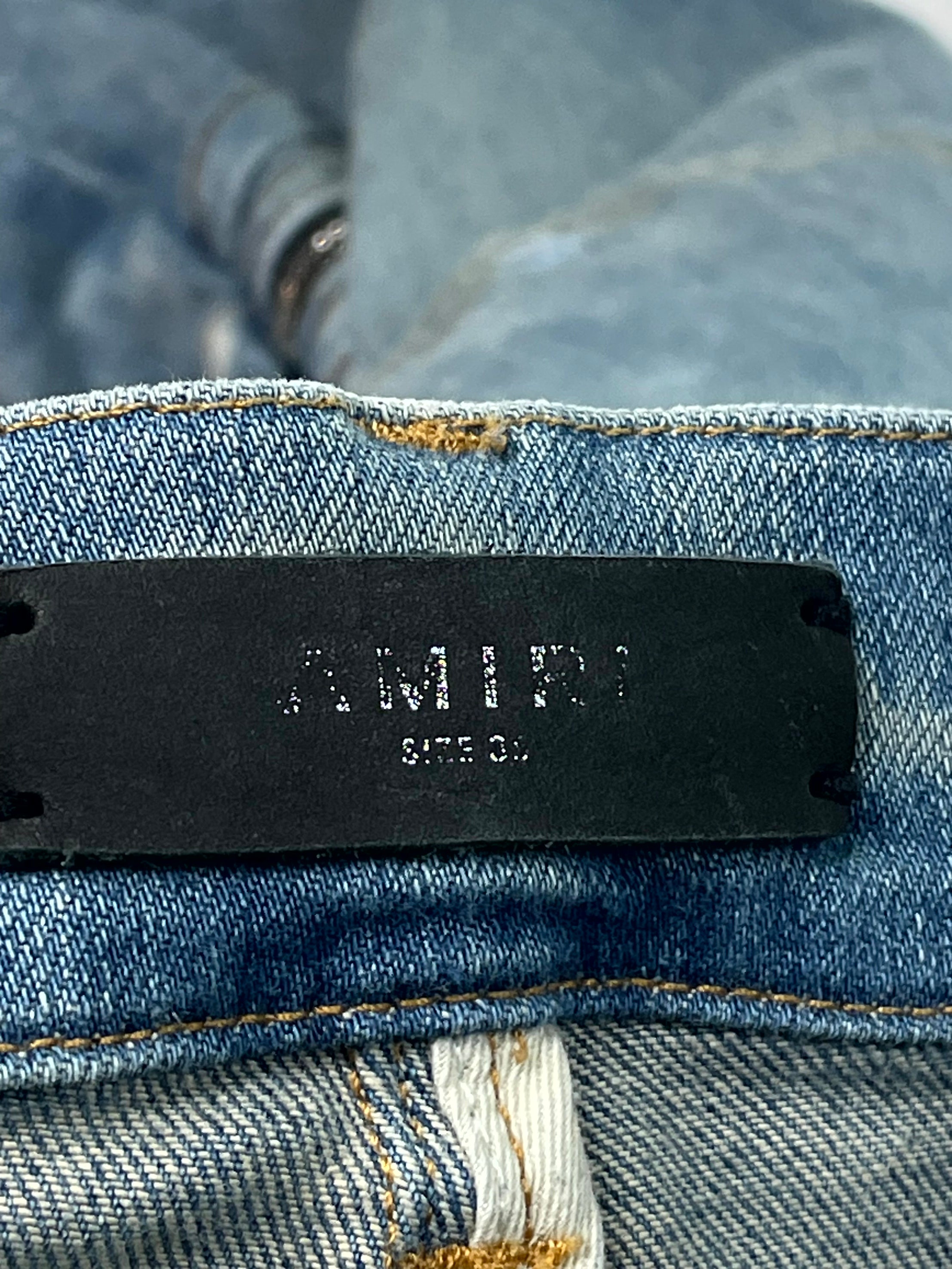 Amiri MX2 Plaid Patch Light Wash & Orange Jeans