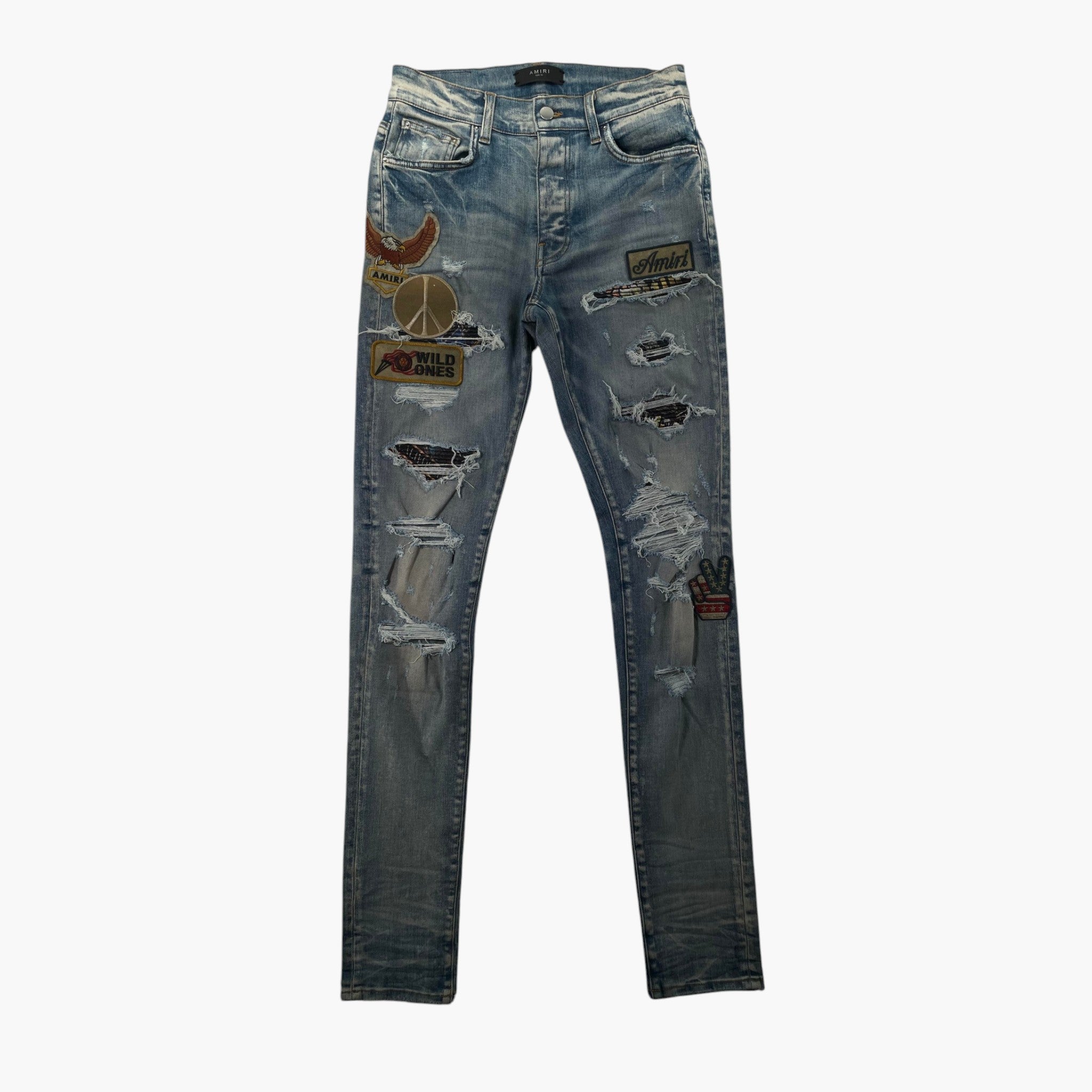 Amiri Biker Patchwork Light Wash Jeans