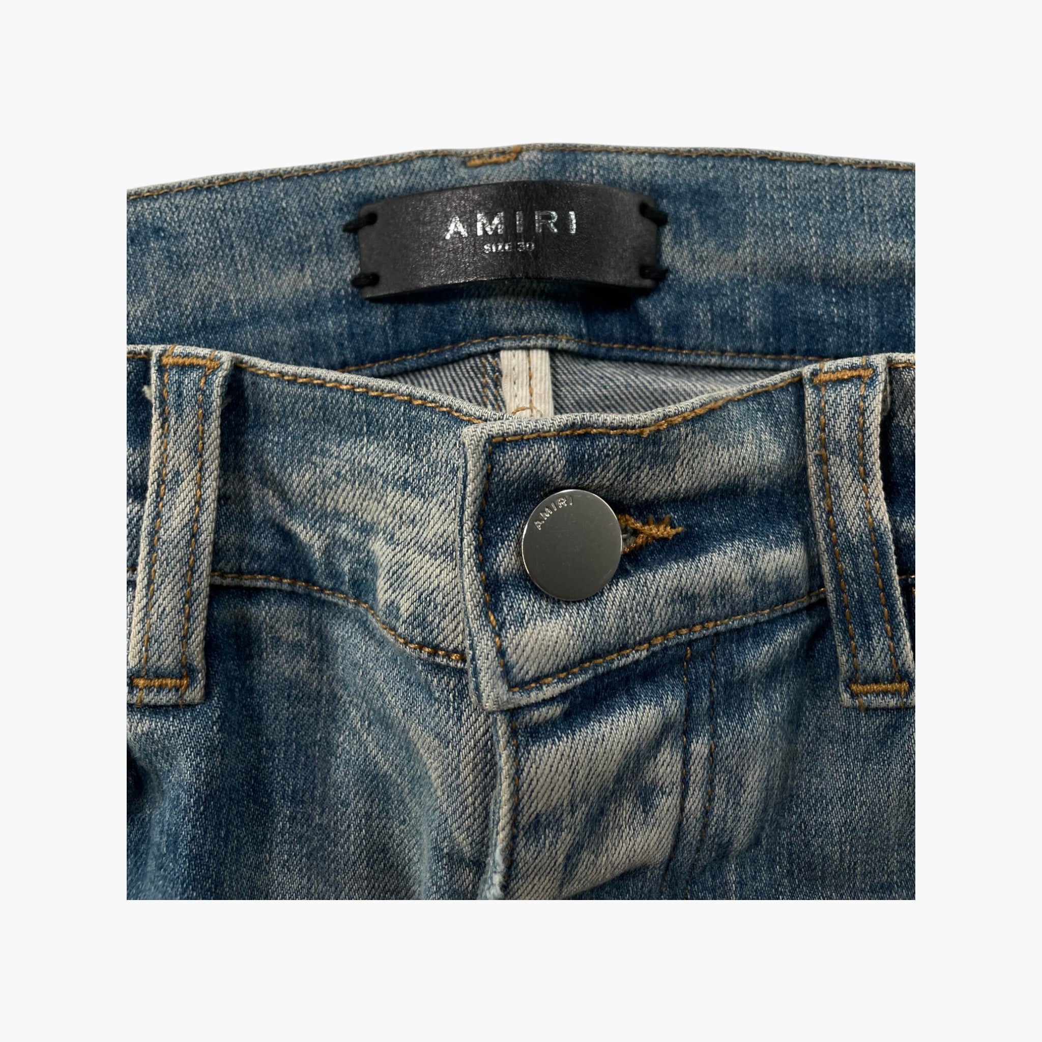 Amiri Biker Patchwork Light Wash Jeans