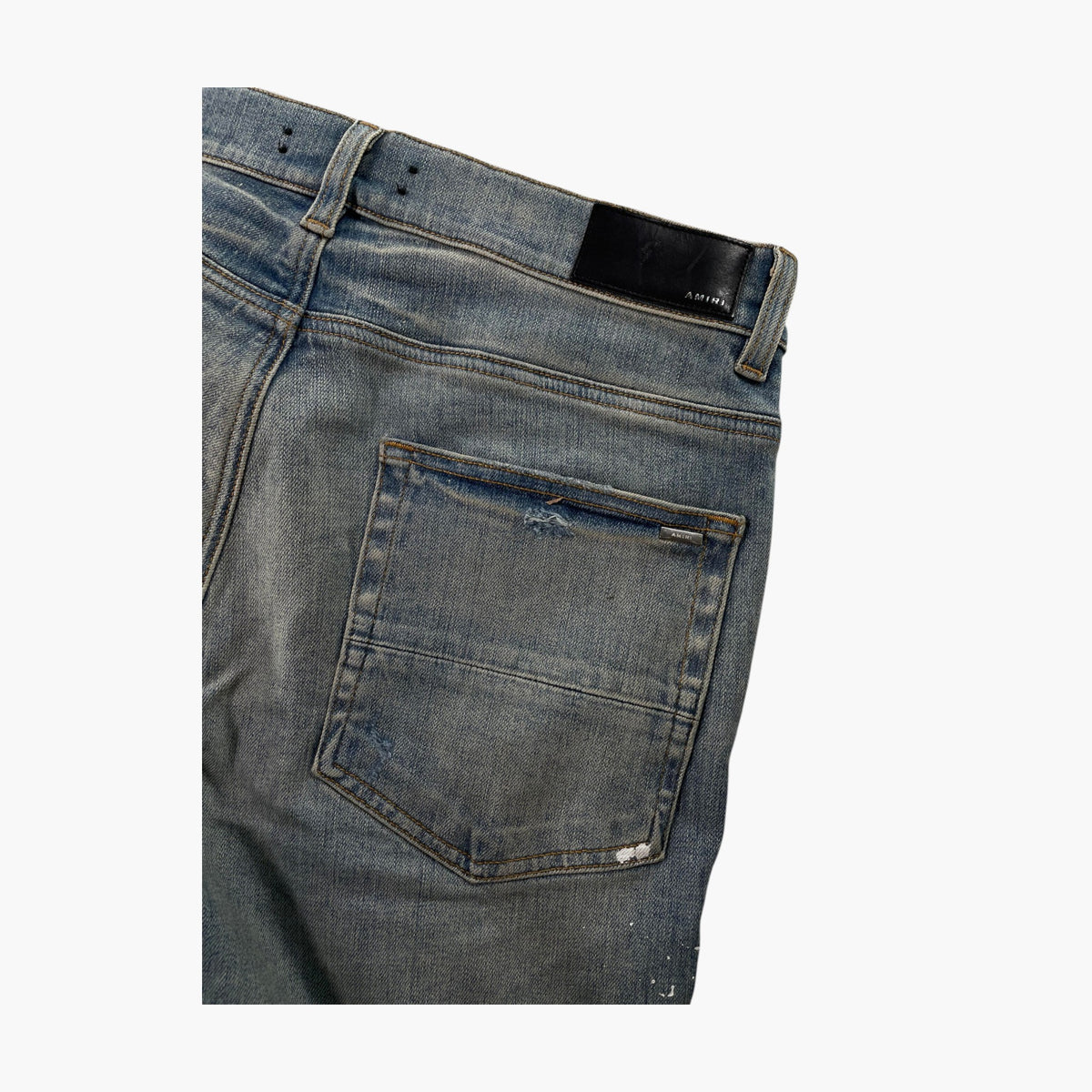 Amiri MX1 Green Plaid Patch Light Wash Jeans