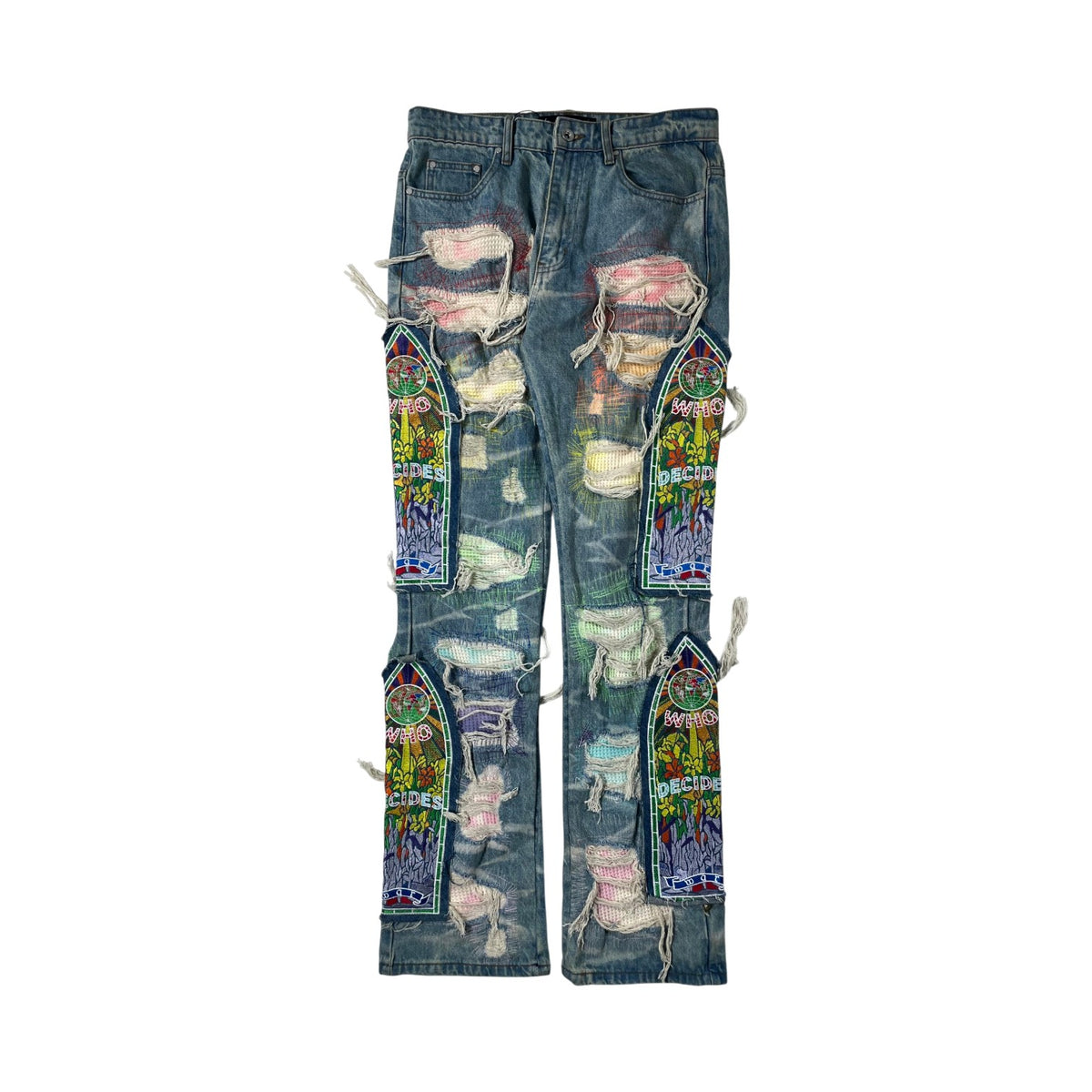 Who Decides War Light Wash & Multicolor Patch Jeans
