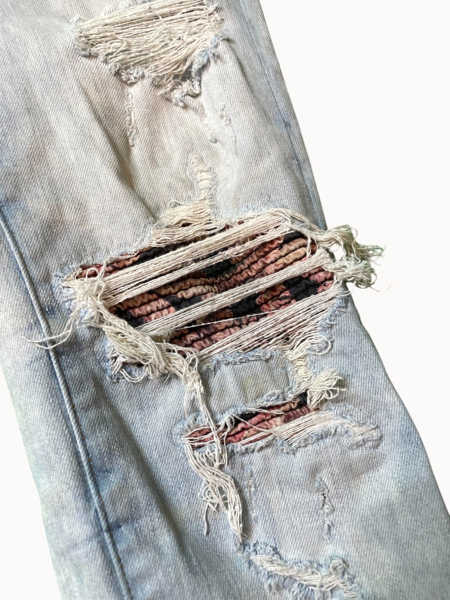 Amiri Black Pink Patch Light Wash Jeans