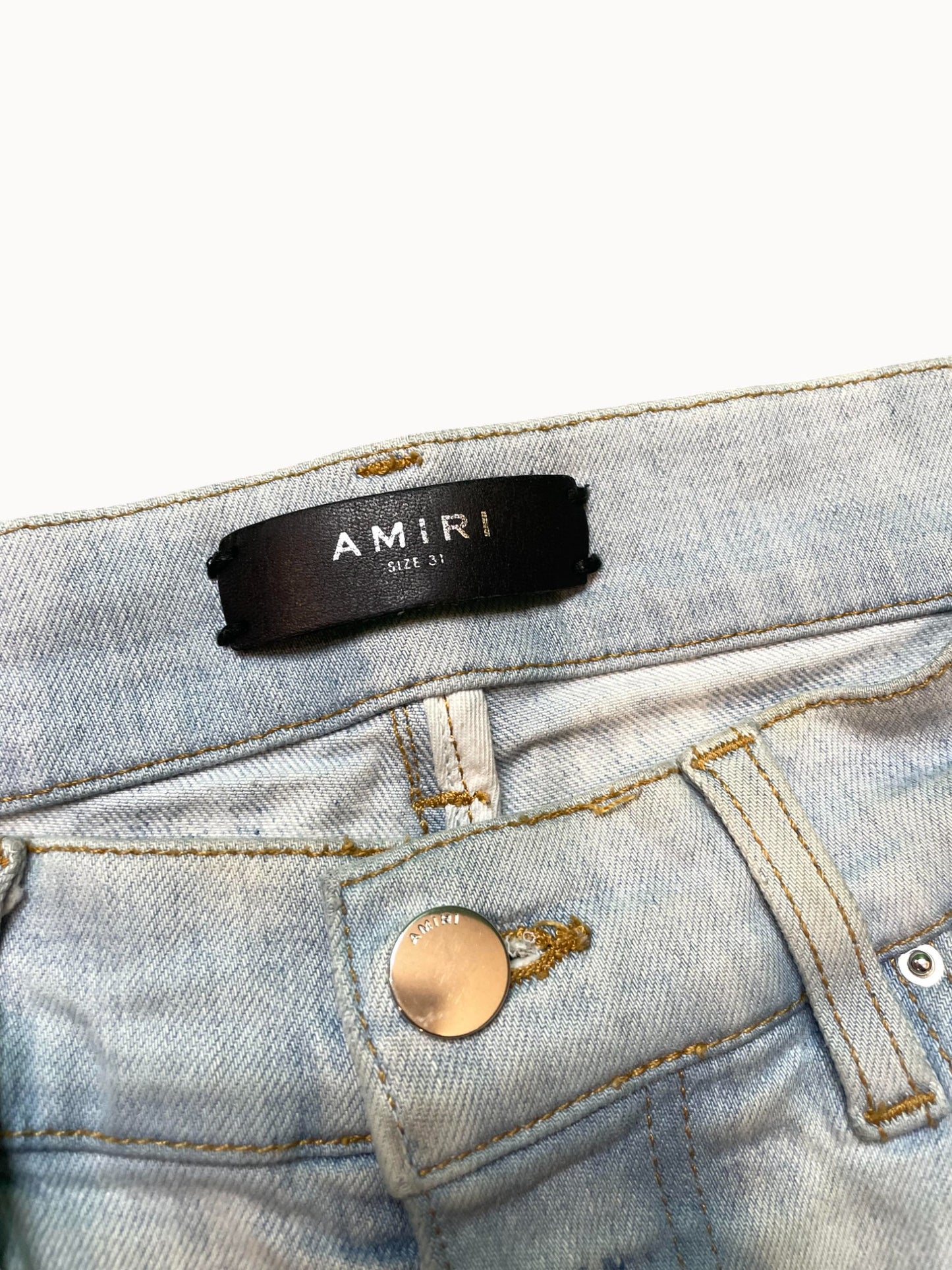 Amiri Black Pink Patch Light Wash Jeans
