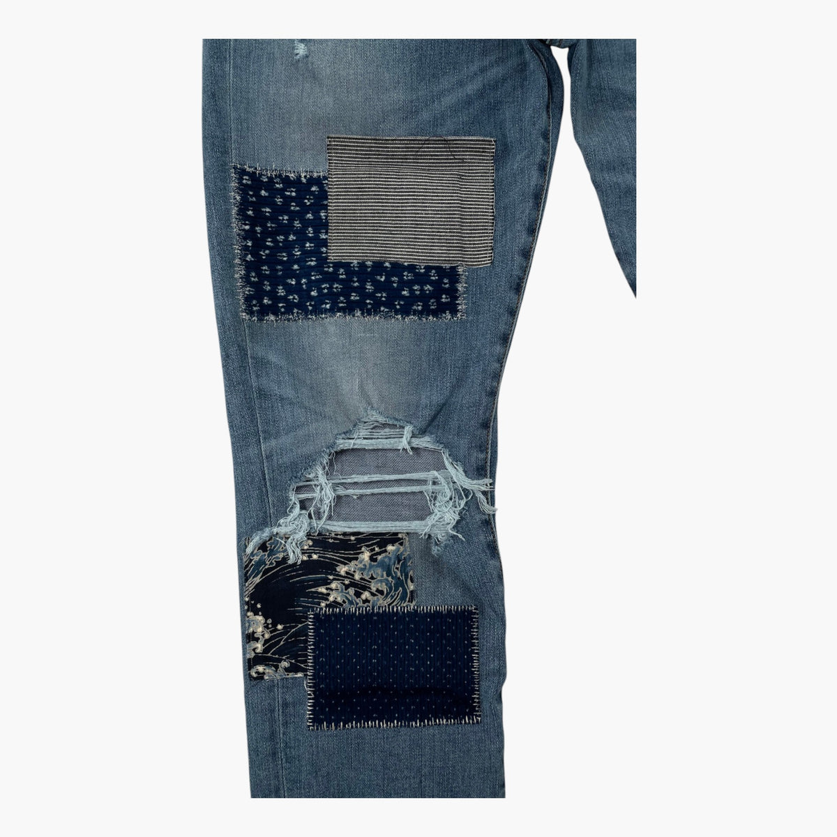 Amiri Blue Patchwork Light Wash Jeans