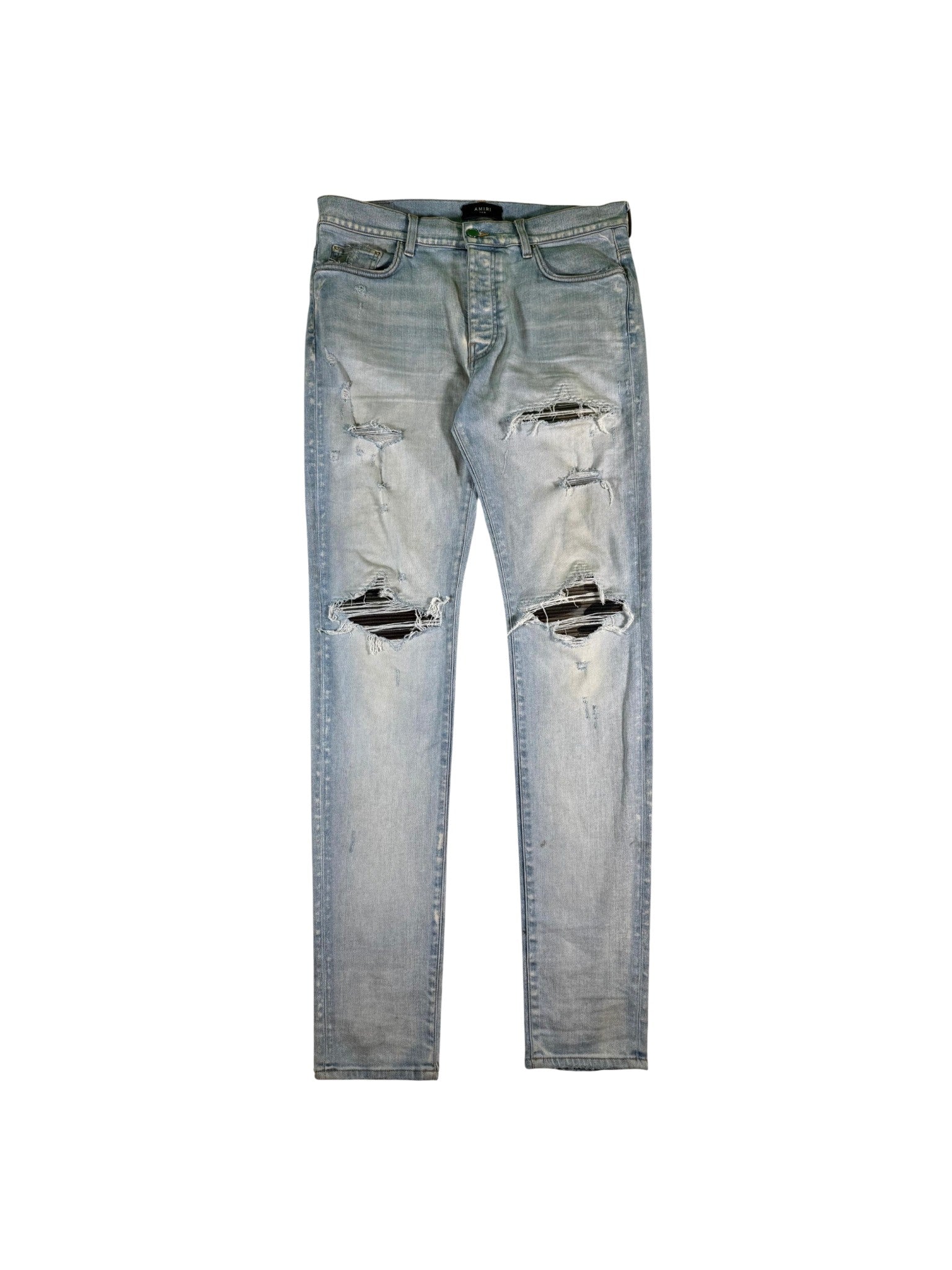Amiri MX1 Camo Patch Light Wash Jeans