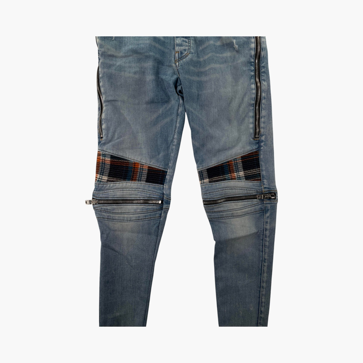 Amiri MX2 Plaid Patch Light Indigo, Blue & Orange Jeans