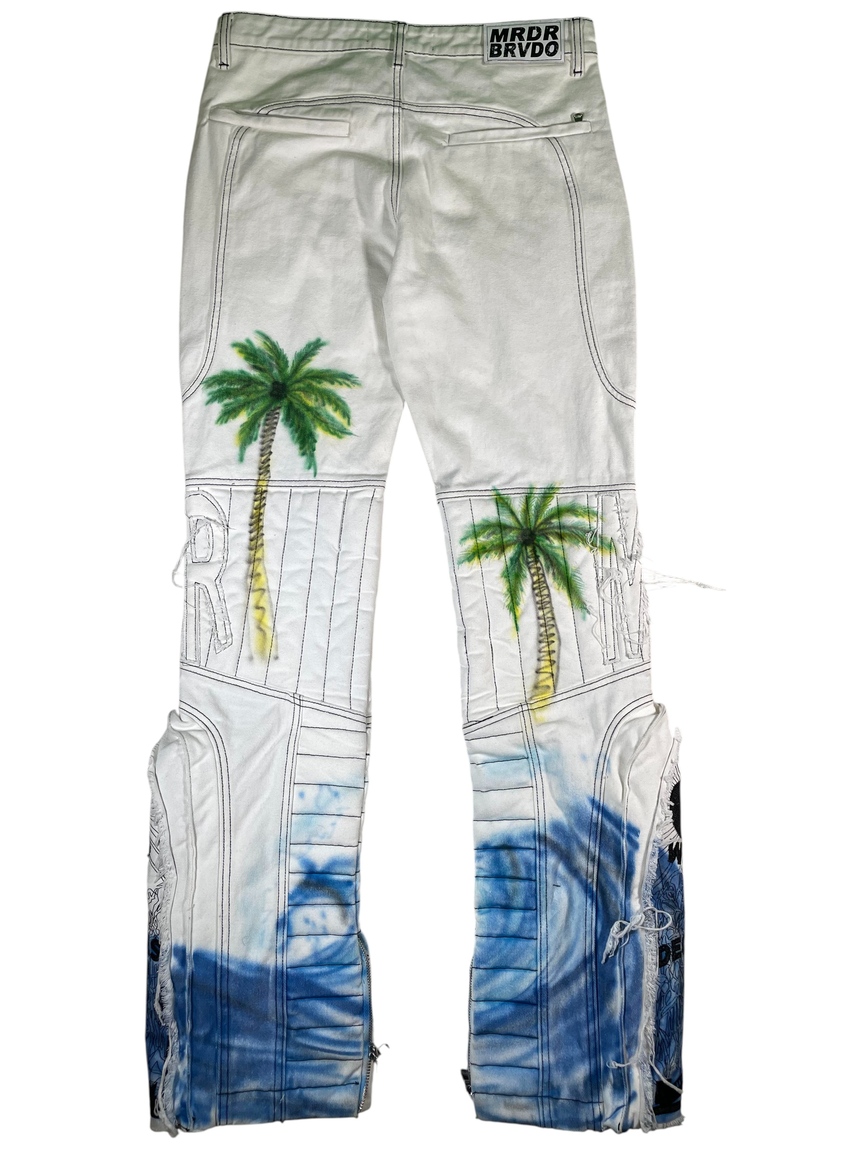 Who Decides War 'Moto Sky Palm' White Denim Jeans