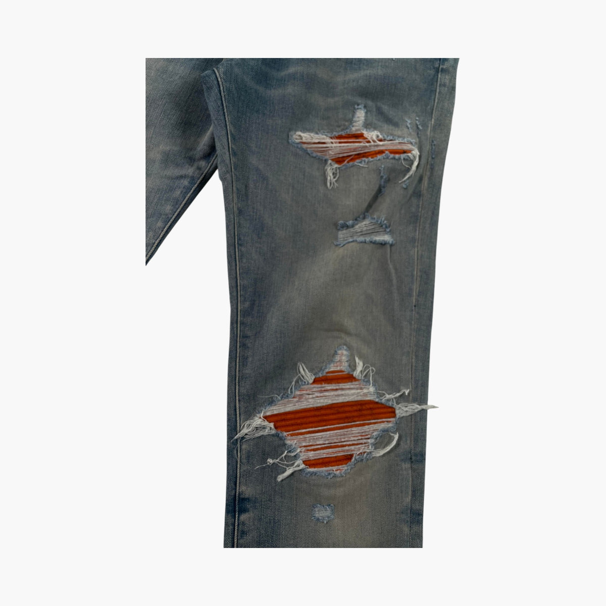 Amiri MX1 Orange Crackle Light Wash Jeans