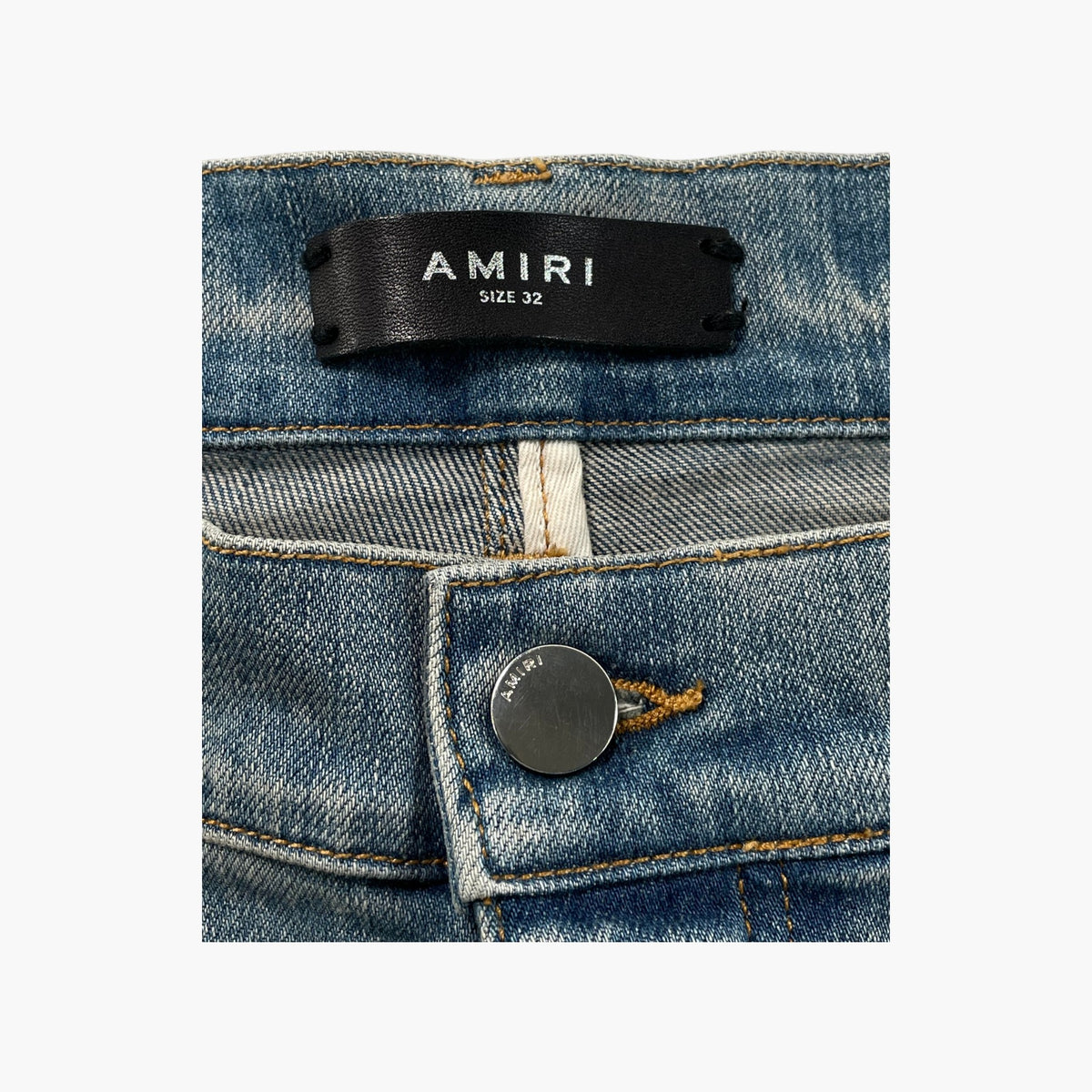 Amiri MX1 Orange Crackle Light Wash Jeans