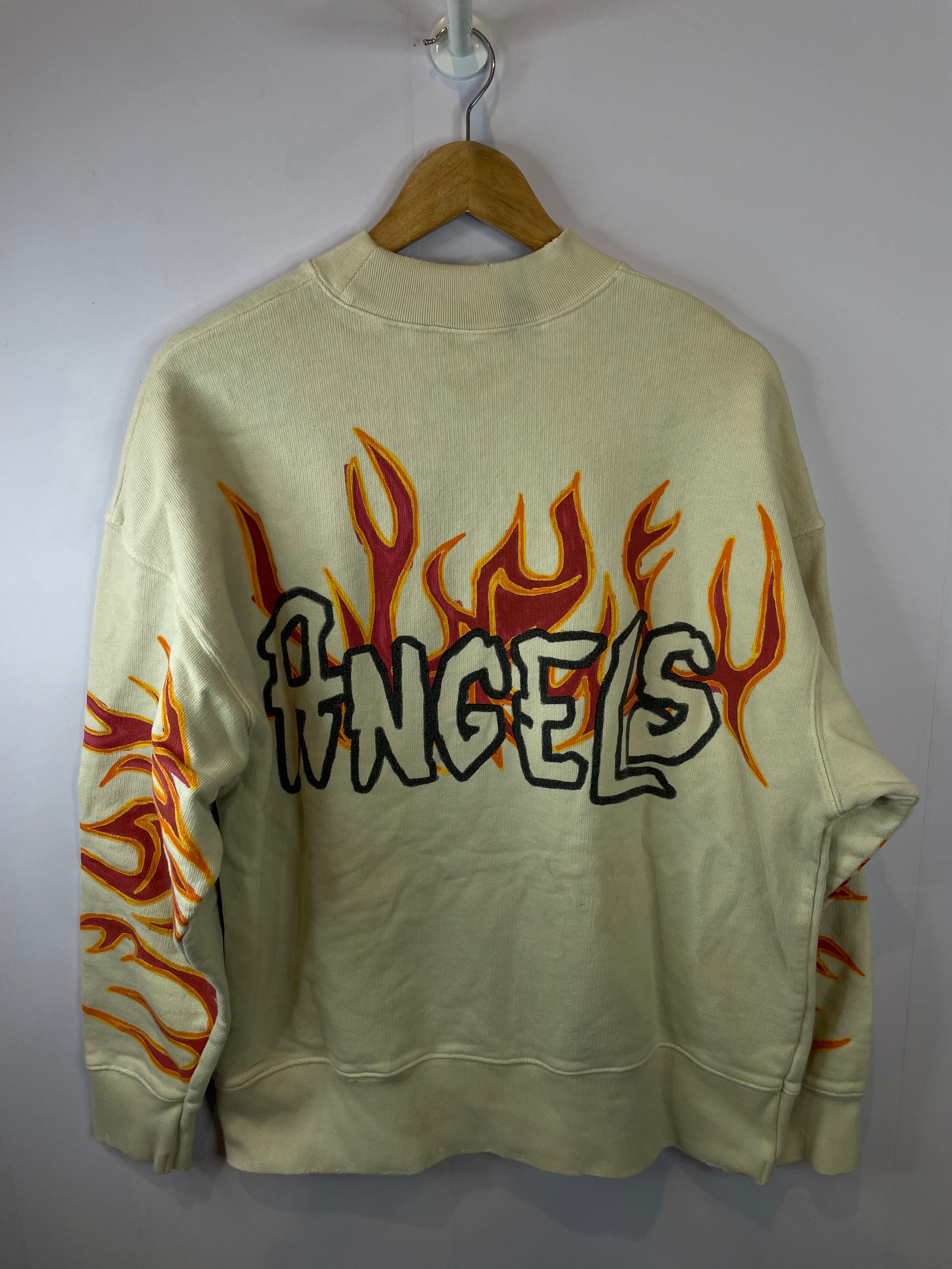 Palm Angels Flames Distressed Cream Sweatshirt