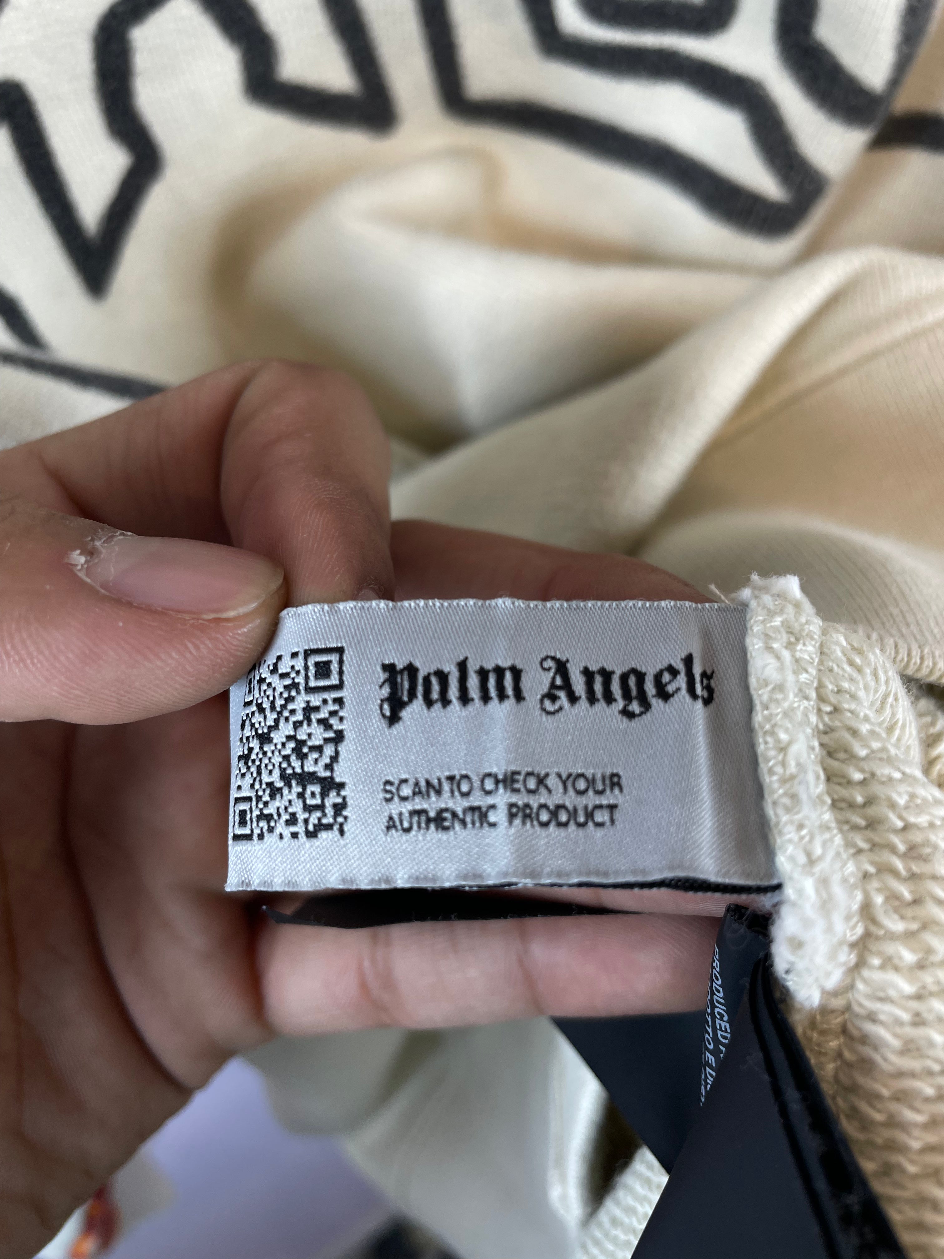 Palm Angels Flames Distressed Cream Sweatshirt