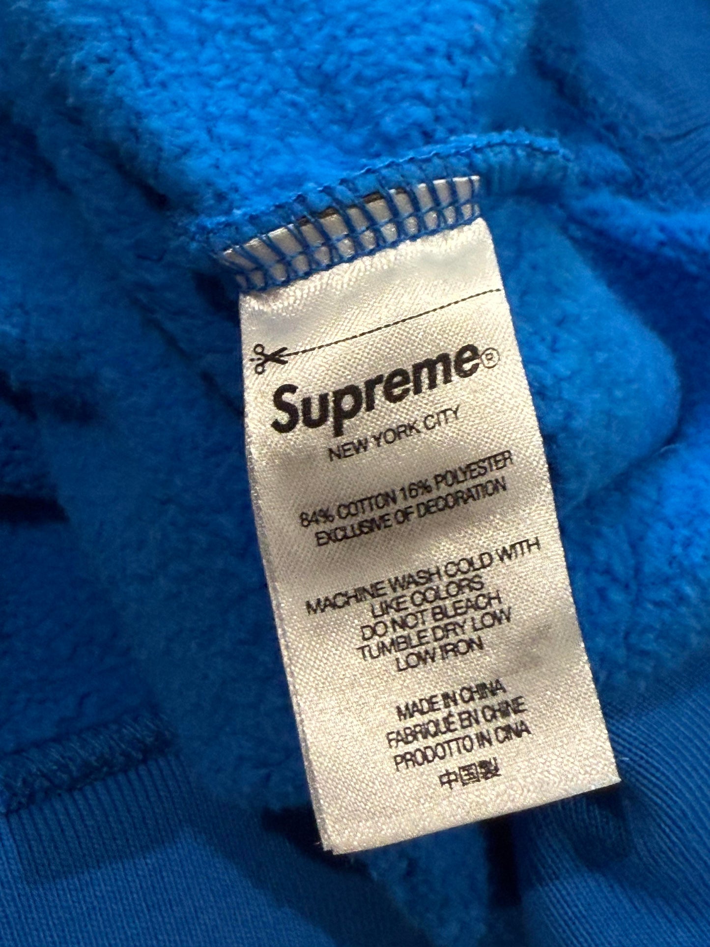 Supreme Hoodie Blue Red Sleeve Logo