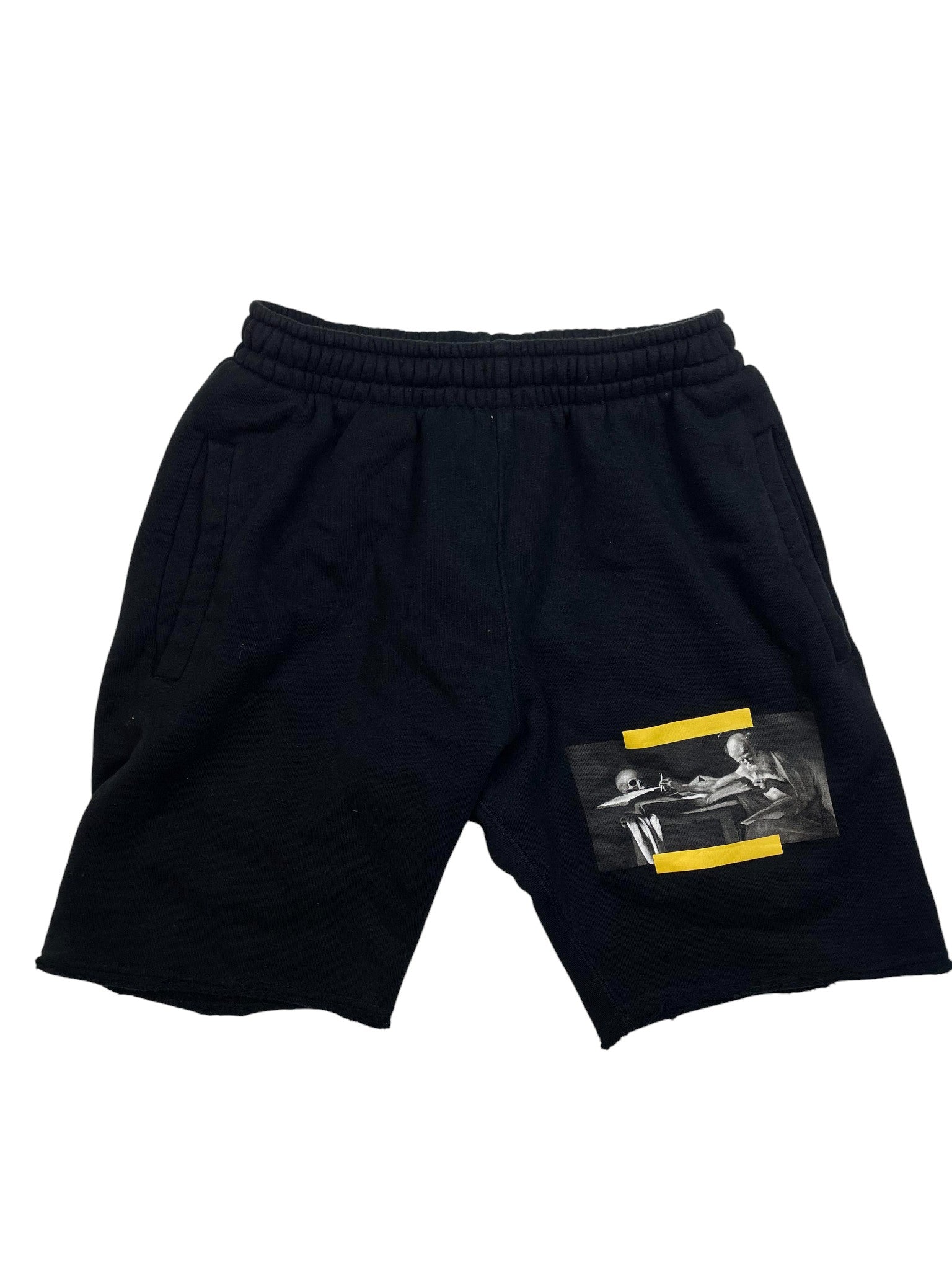 Off White Black & Yellow Sweat Shorts