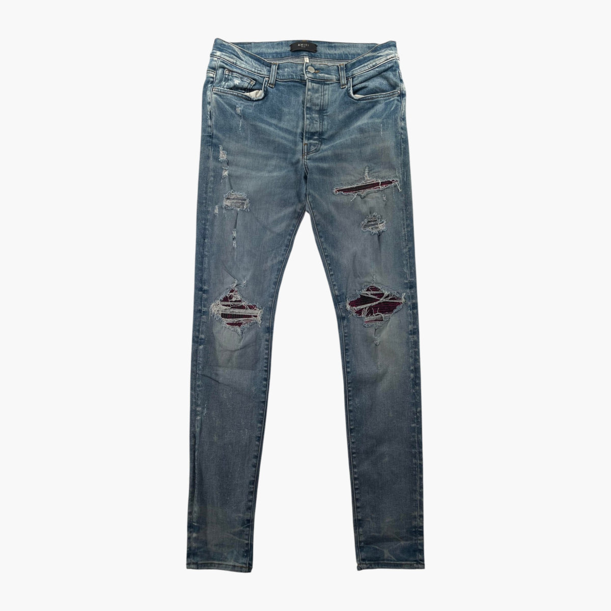 Amiri "MX1" Crackle Patch Light Wash & Pink Jeans