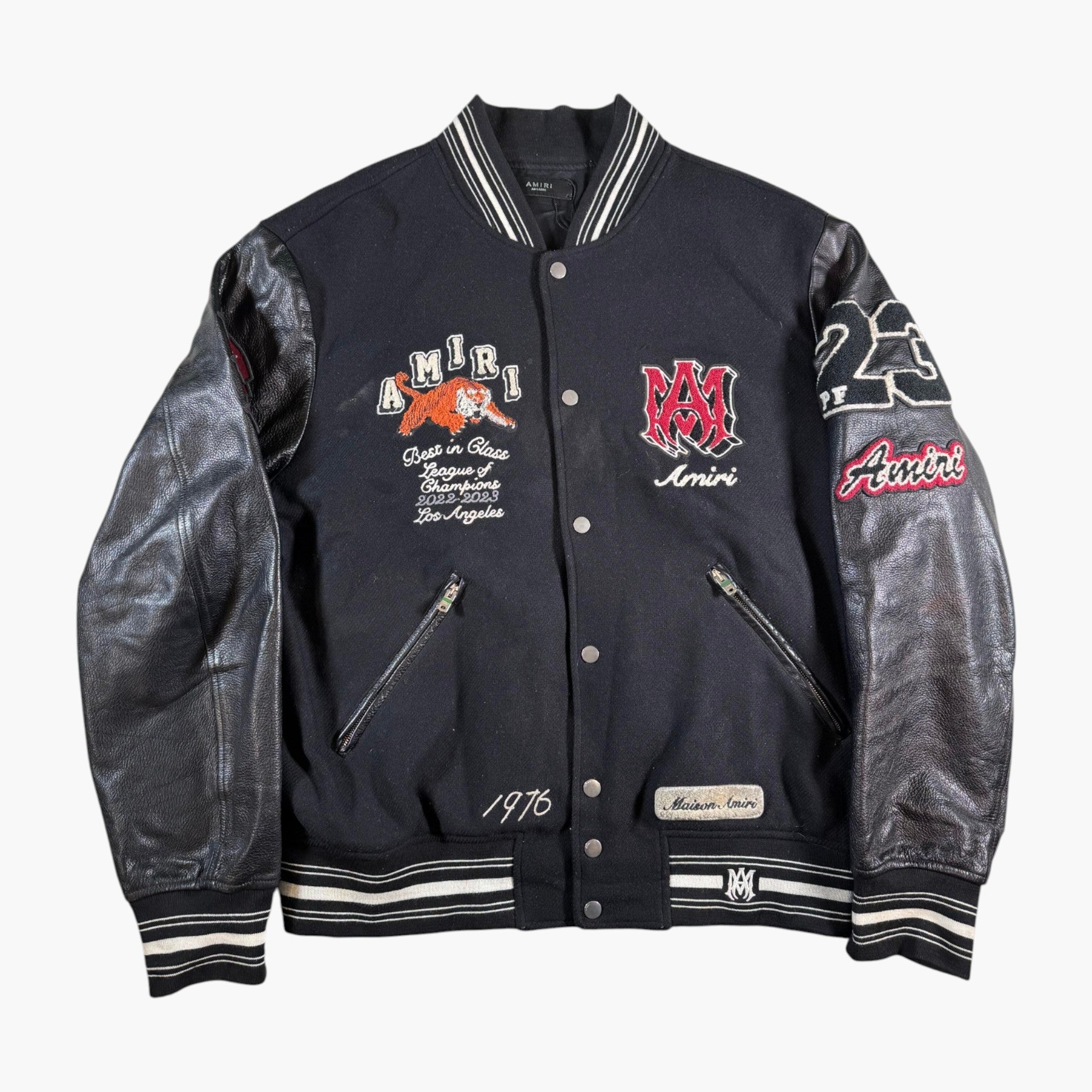 Amiri Leather Tiger Black Varsity Jacket