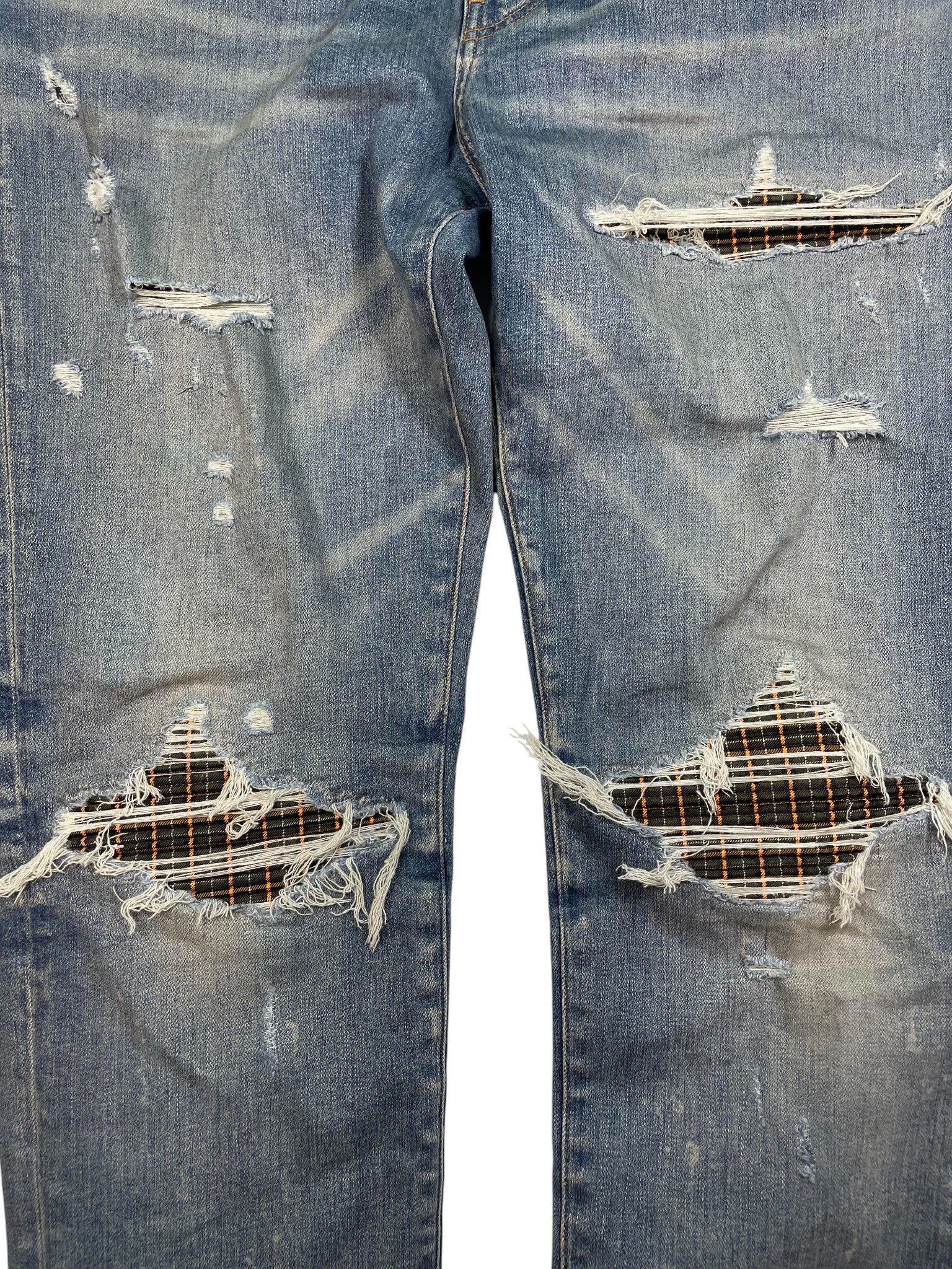 Amiri MX1 Light Wash & Orange, Plaid Grid Jeans