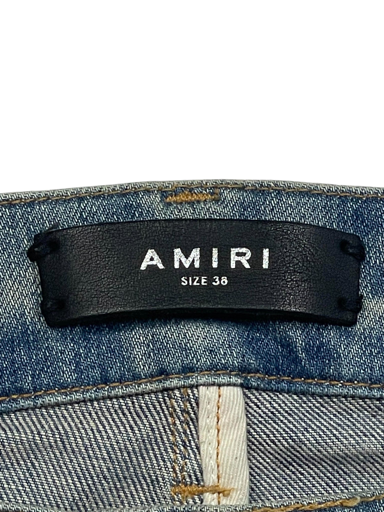 Amiri MX1 Light Wash & Orange, Plaid Grid Jeans