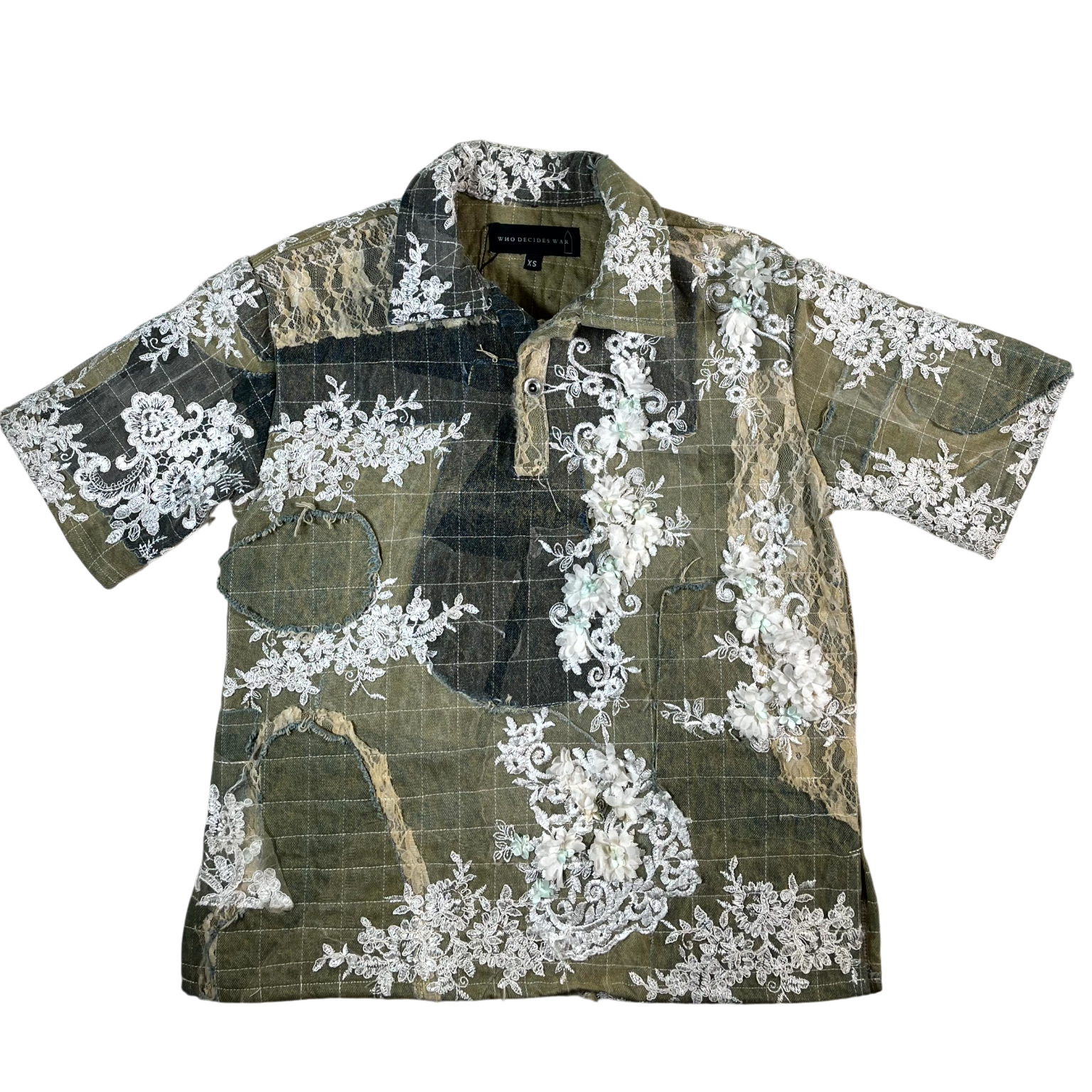 Who Decides War Patchwork Denim Beige Polo Shirt