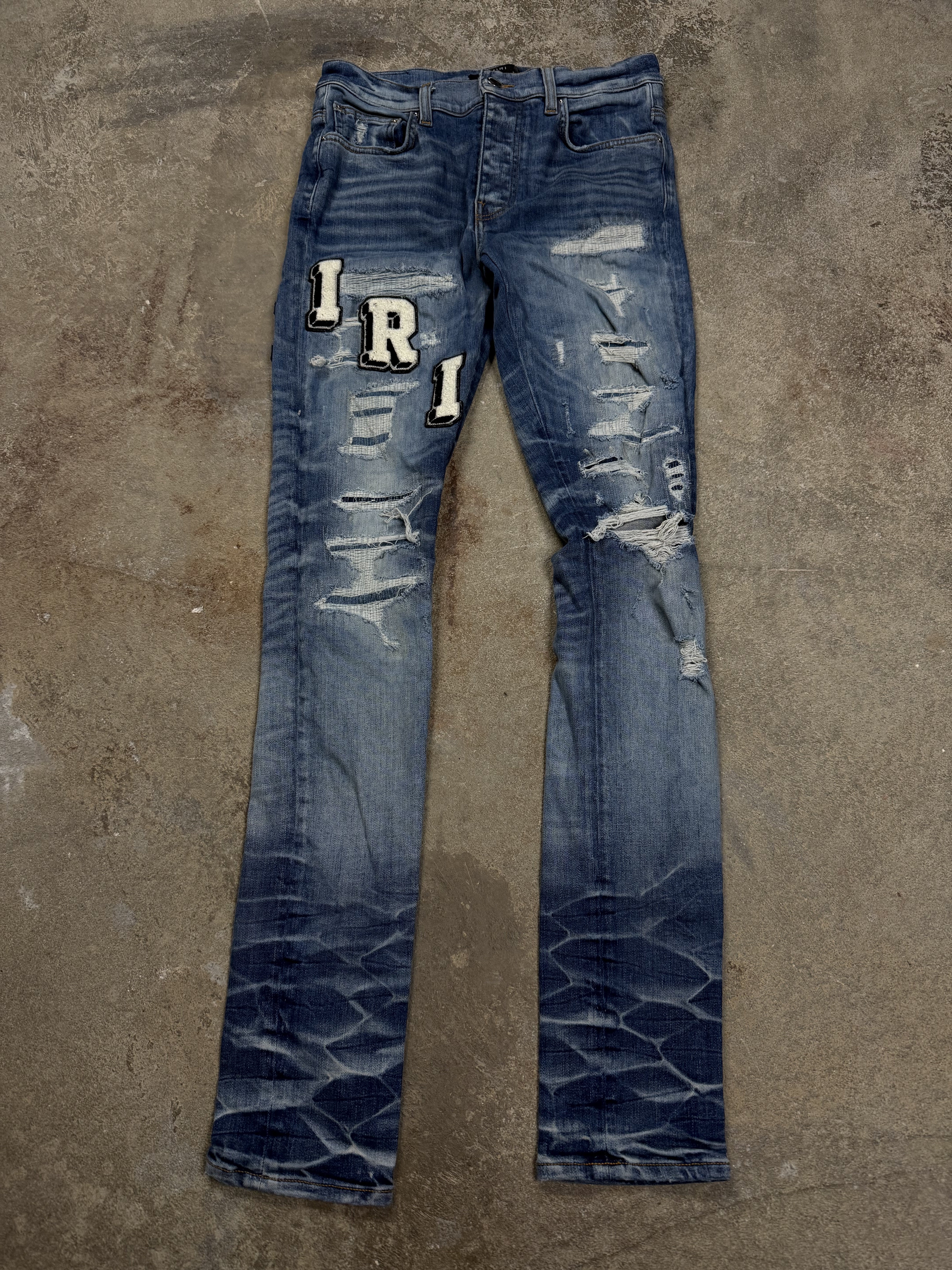 Amiri Varsity Logo Jeans Dark Wash Used 31