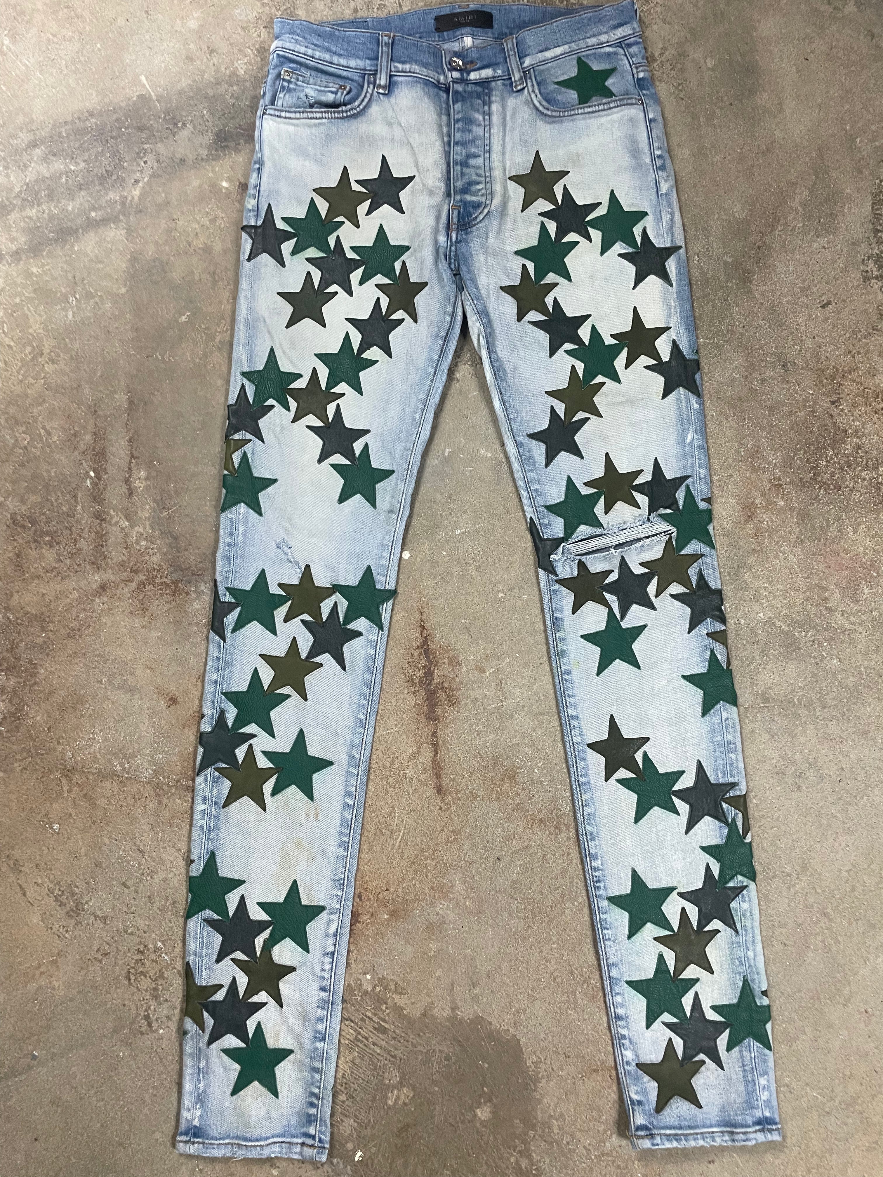 Amiri Jeans Light Wash Chemist Green Stars (Discolored) Used 30