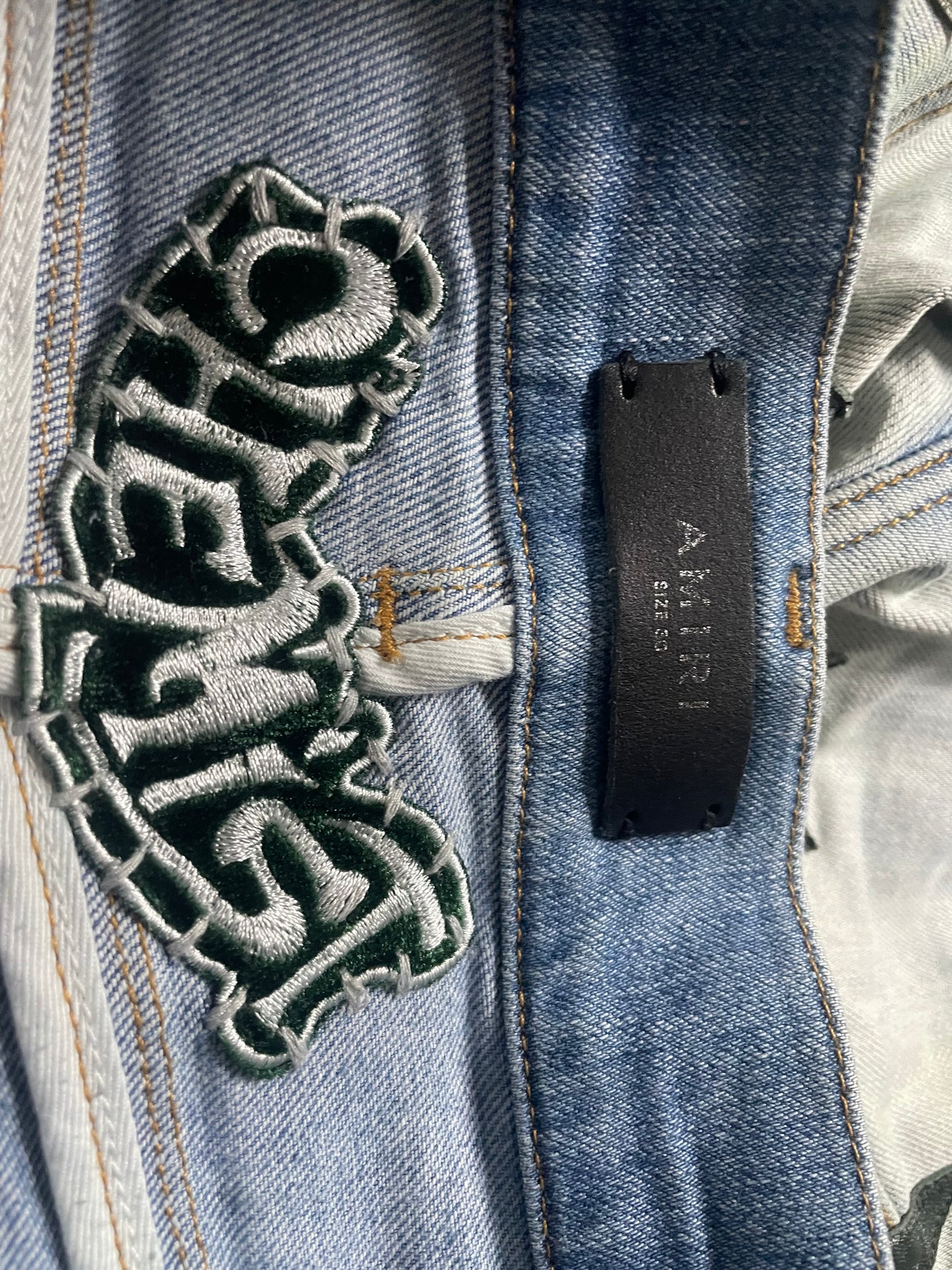 Amiri Jeans Light Wash Chemist Green Stars (Discolored) Used 30