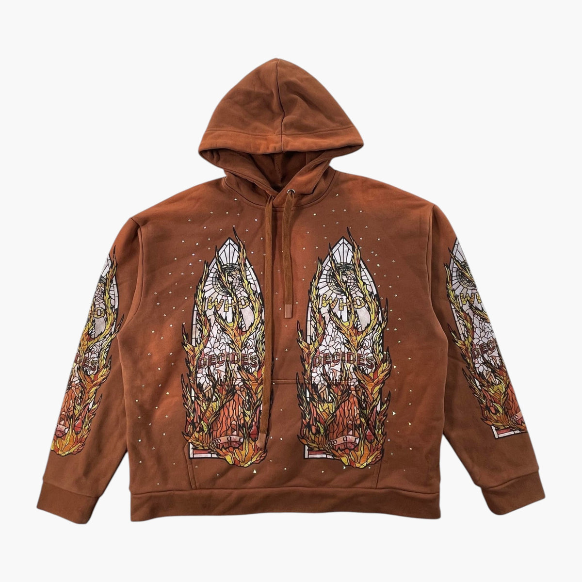 Who Decides War Flames Glass Brown Hoodie