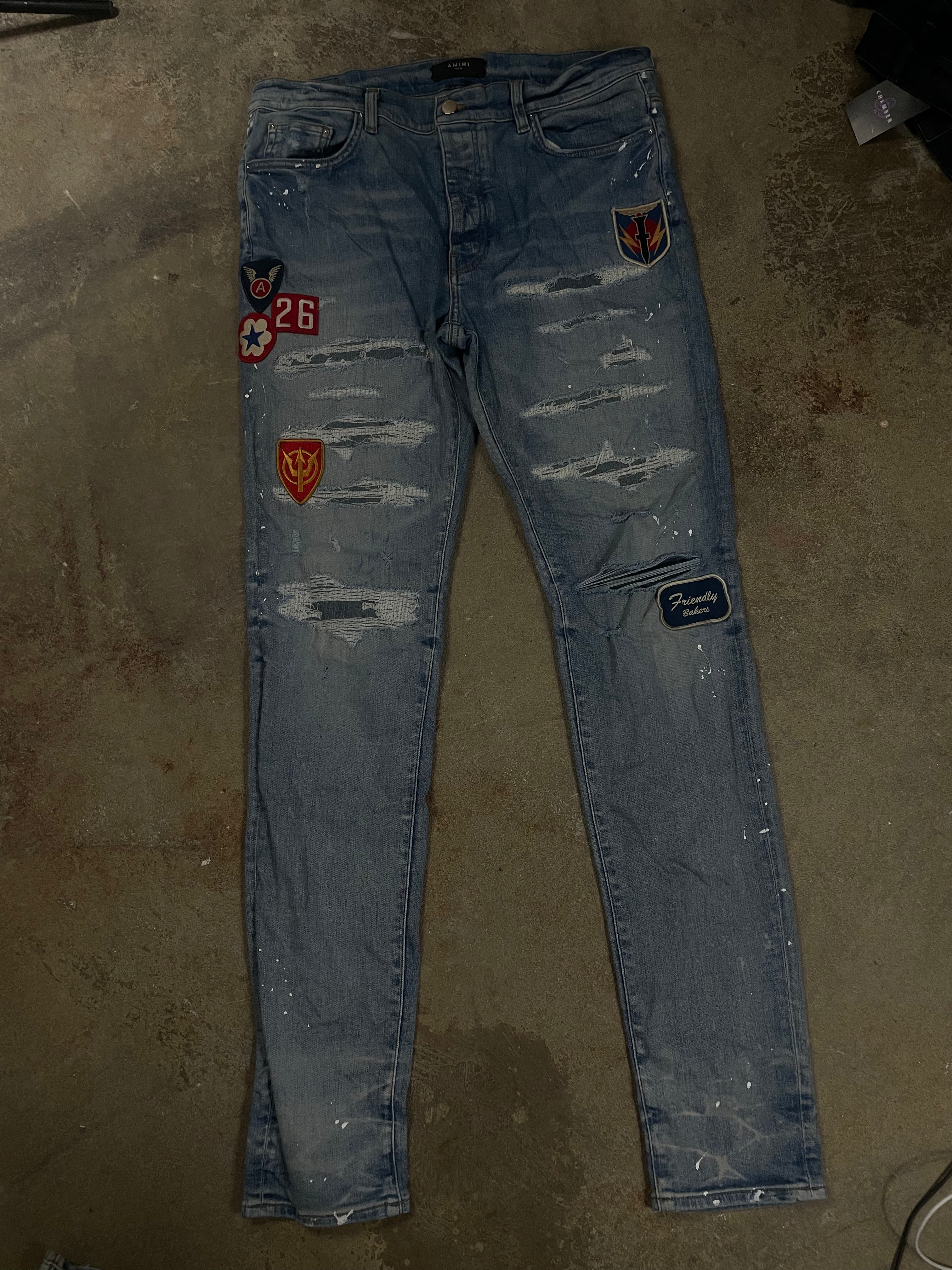 Amiri Jeans Light Wash Biker Patch Used 36