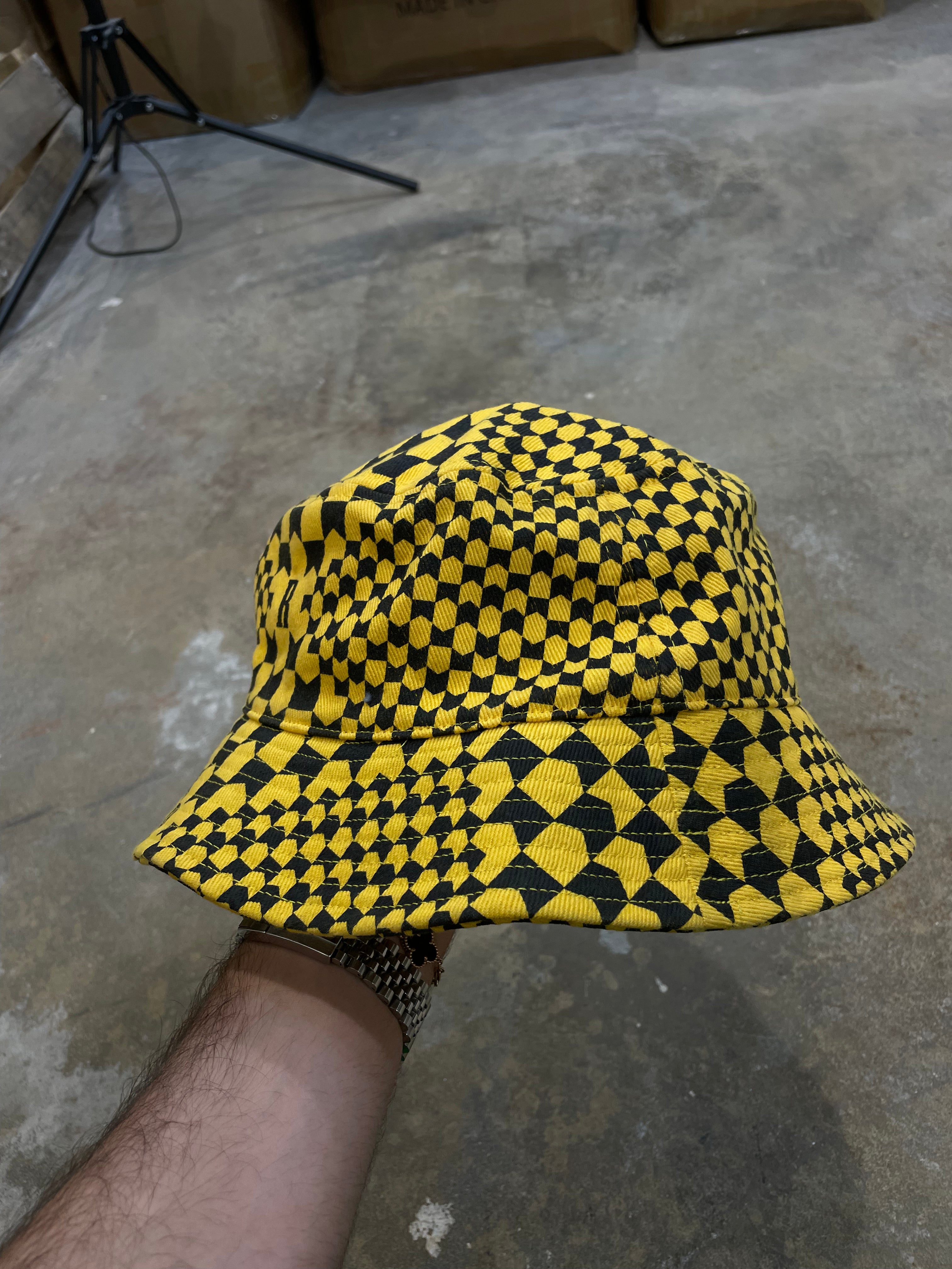 Rhude Bucket Hat Black Yellow Large Used