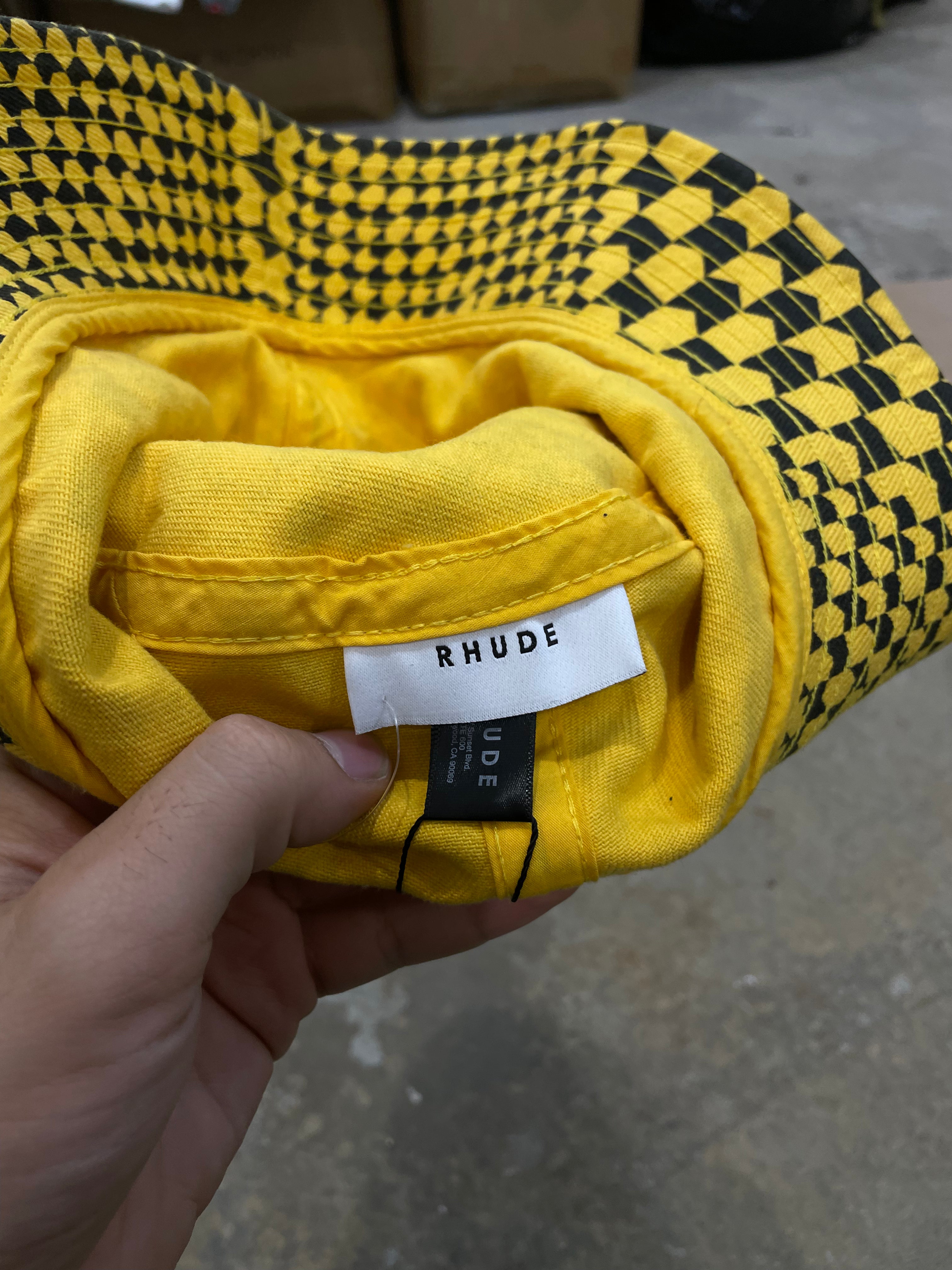 Rhude Bucket Hat Black Yellow Large Used