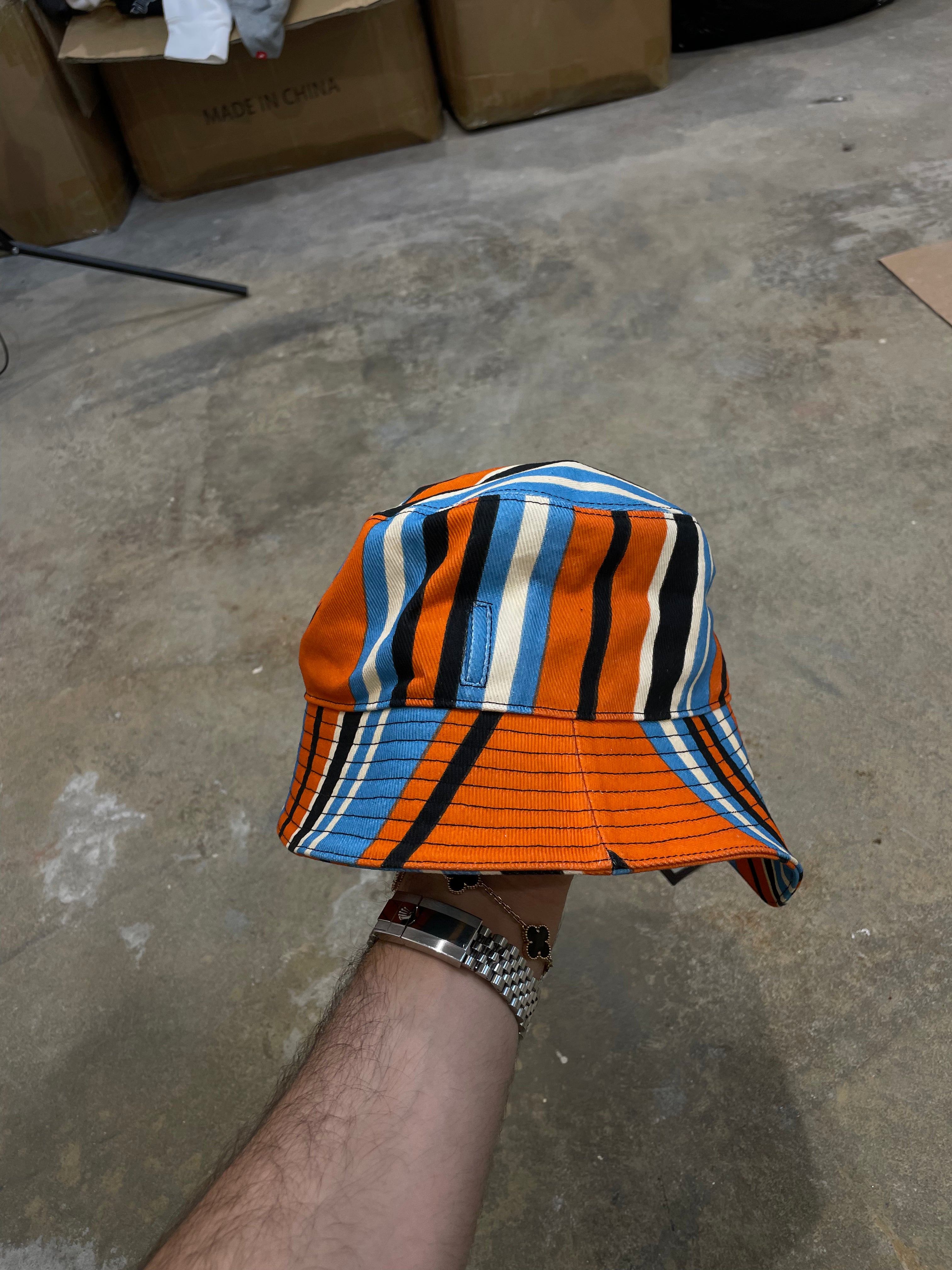 Prada Bucket Hat Orange Multi New Small With Tags