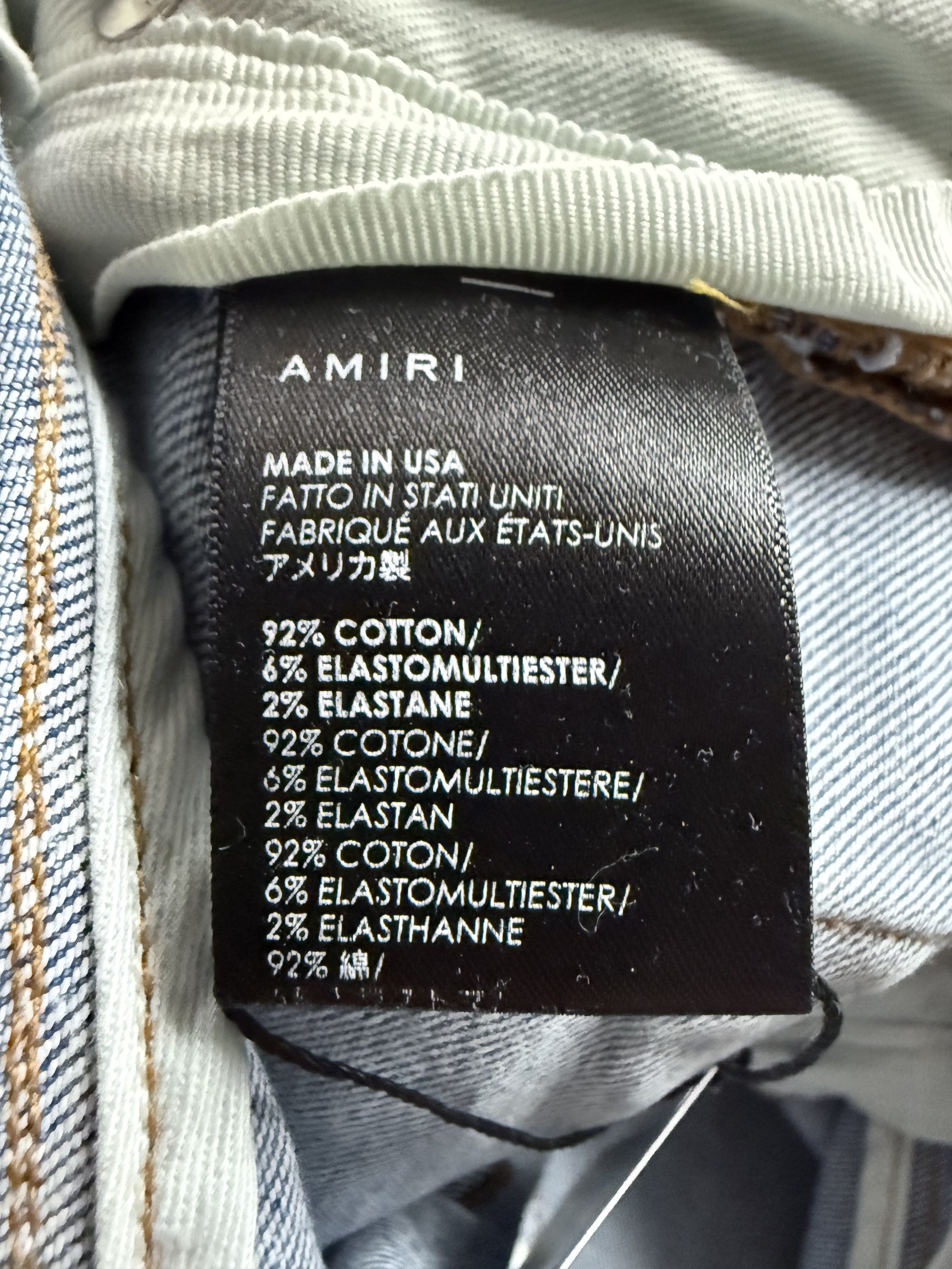 Amiri MX2 White Paisley Patch Light Wash Jeans