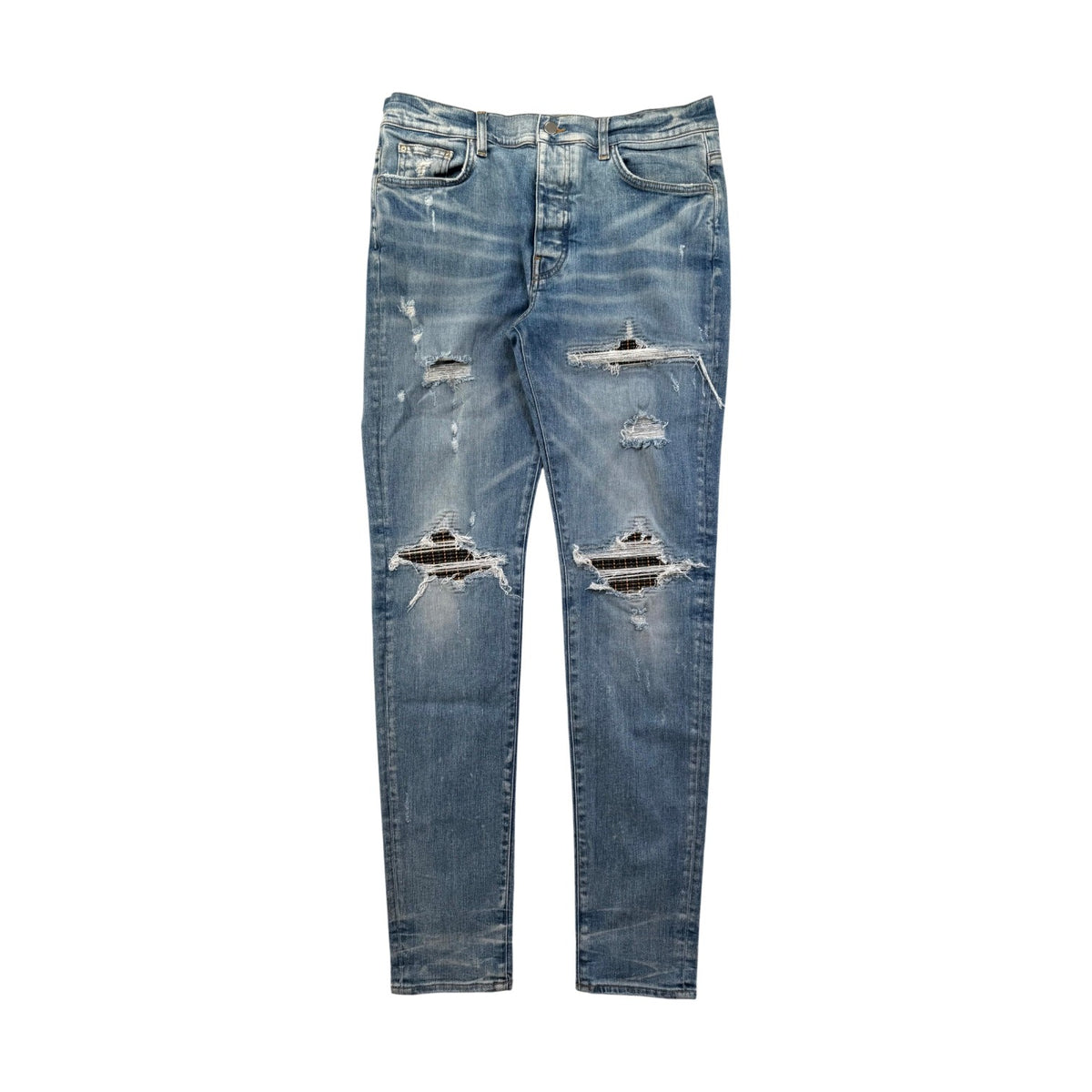 Amiri "MX1" Plaid Patch Light Wash, Green & Orange Jeans
