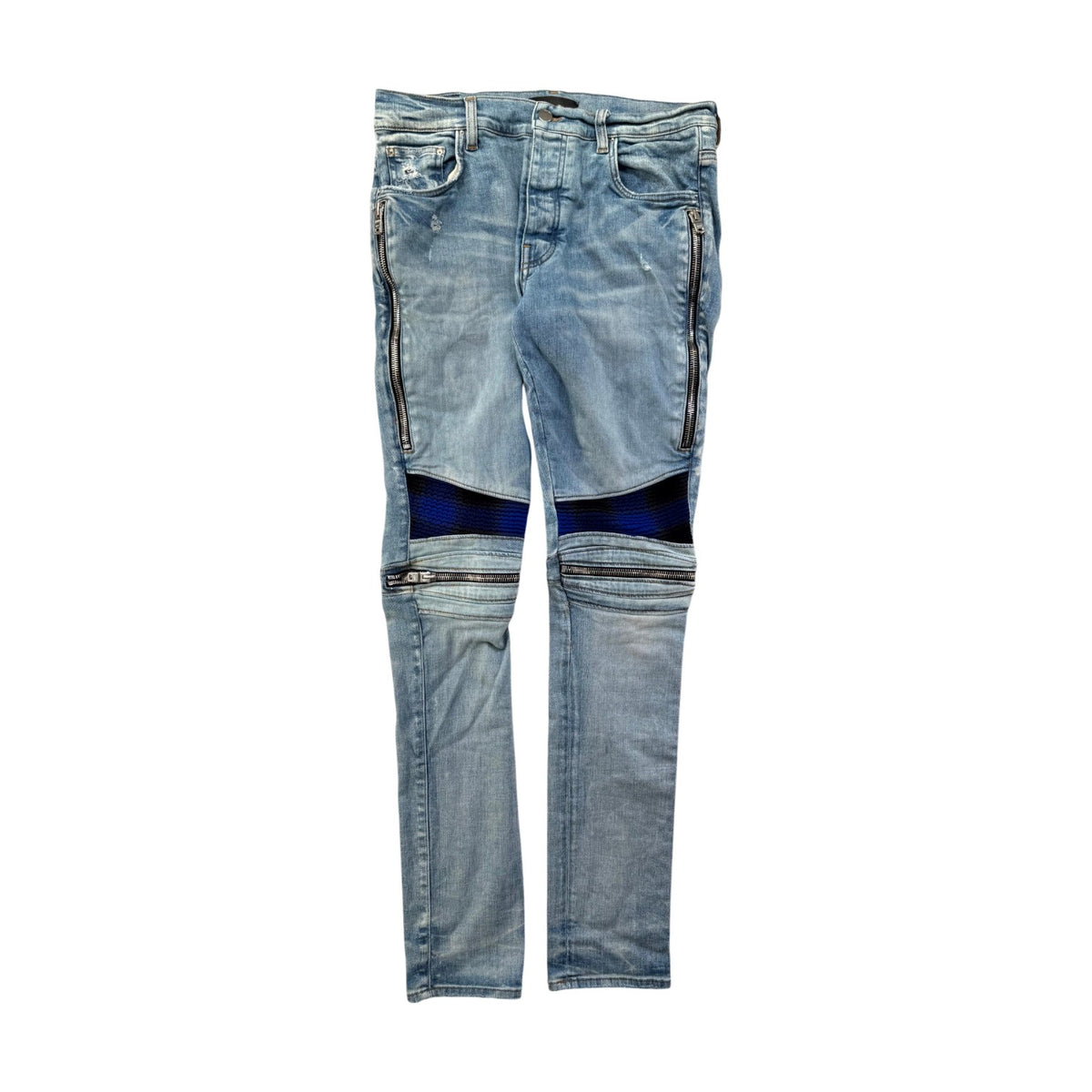 Amiri "MX2" Plaid Patch Light Wash, Blue & Black Jeans