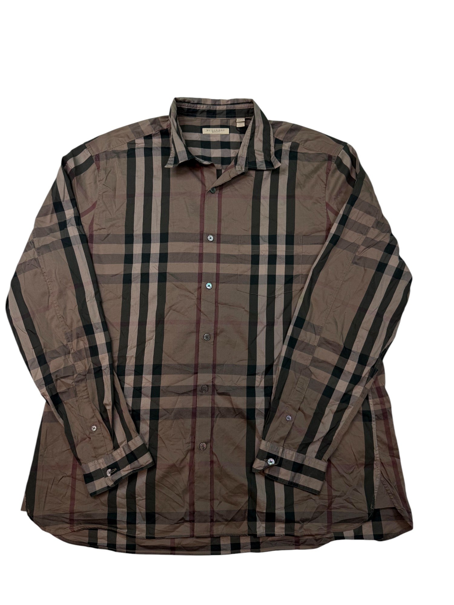 Burberry Tan & Green Button Up