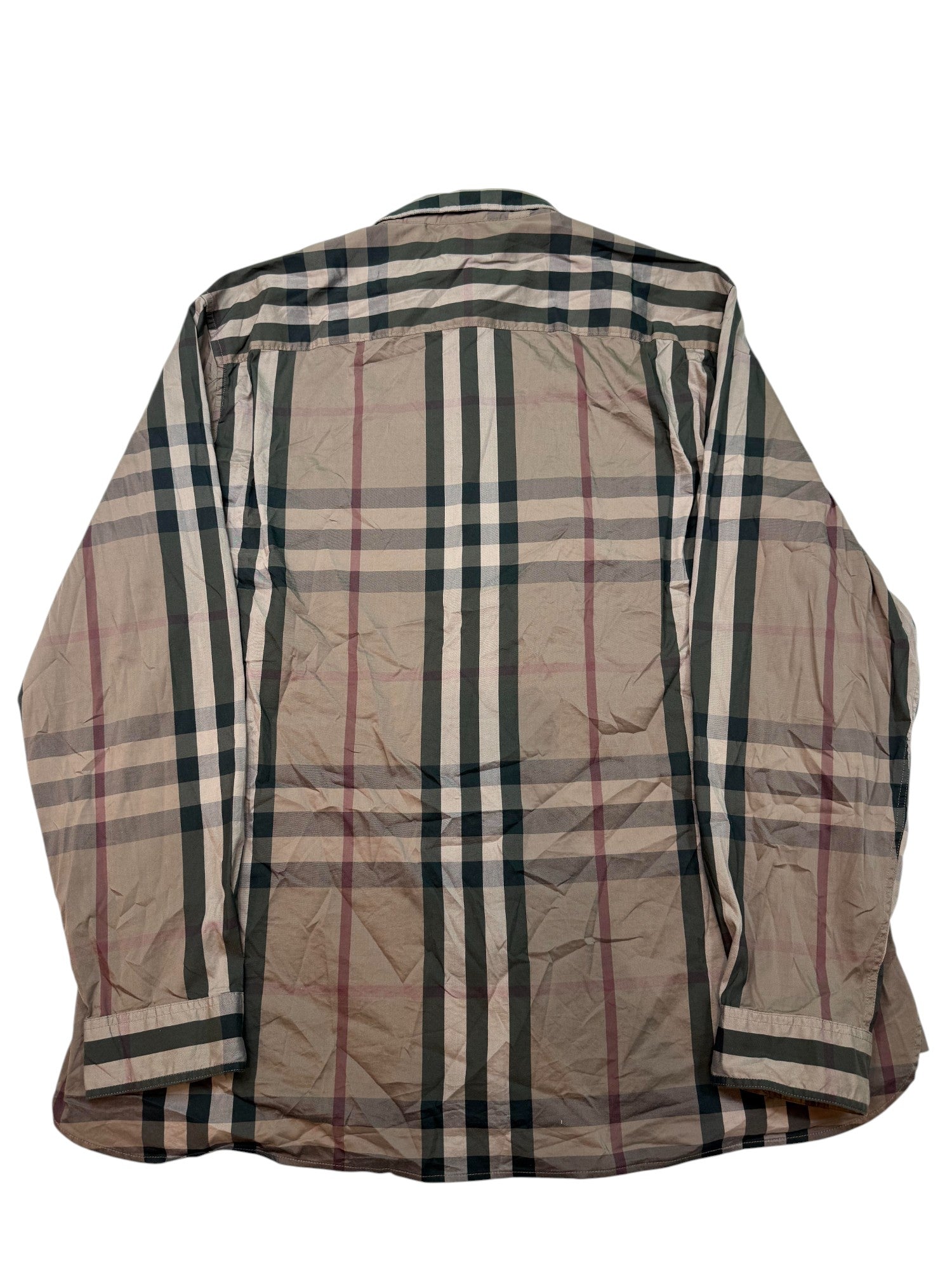 Burberry Tan & Green Button Up