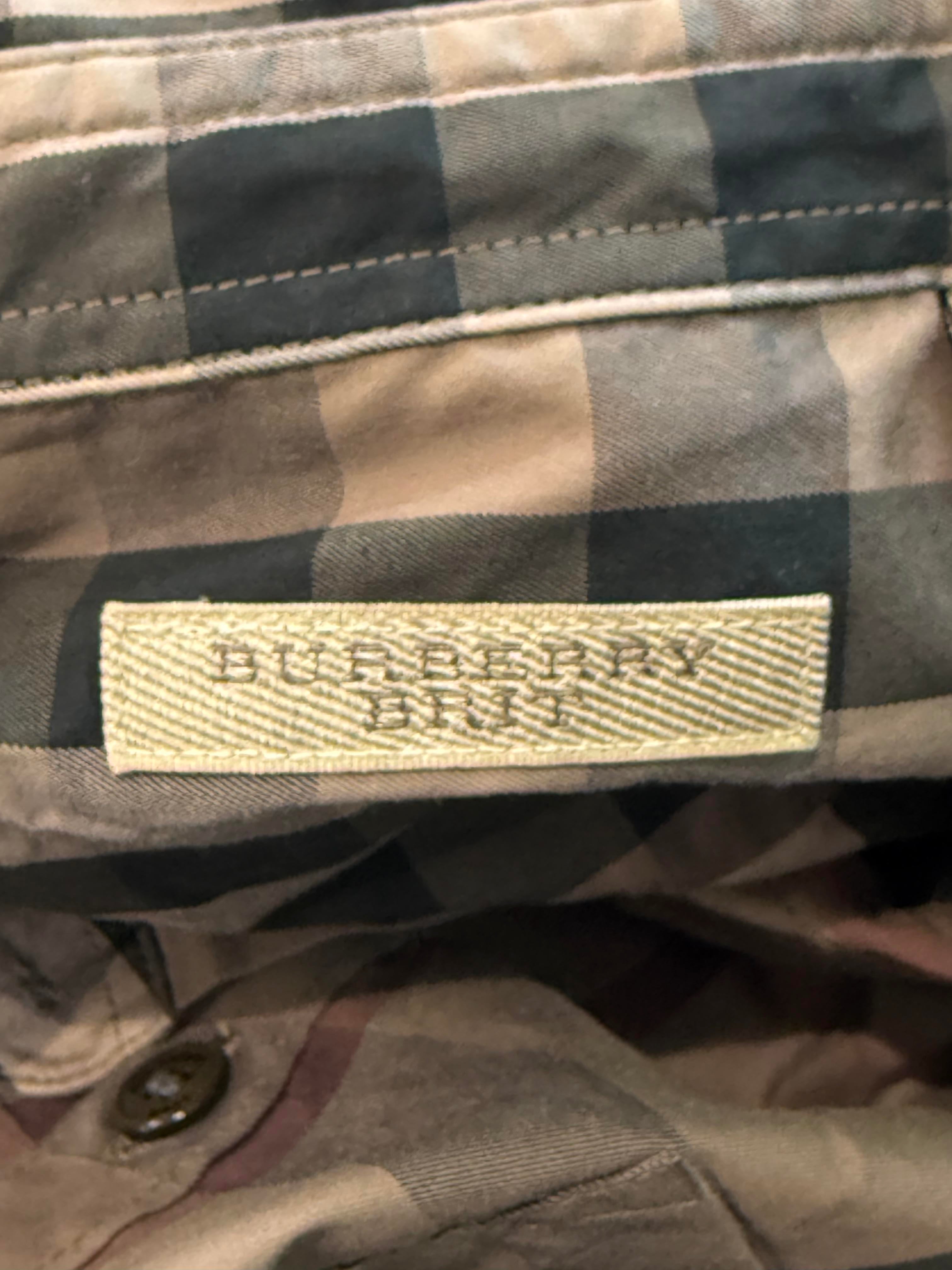 Burberry Tan & Green Button Up