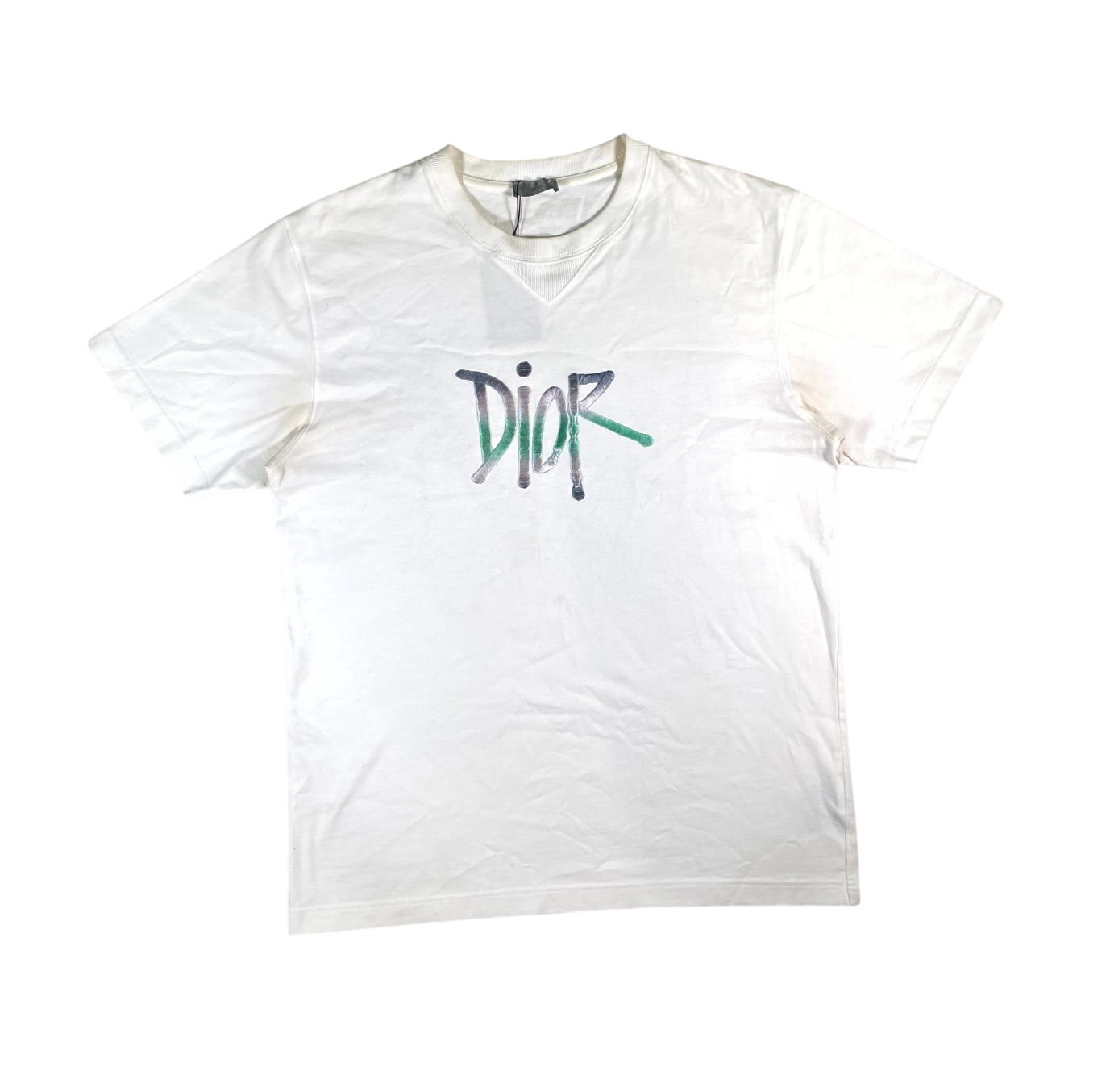 Dior Stussy Gradient Embroidered White Tee