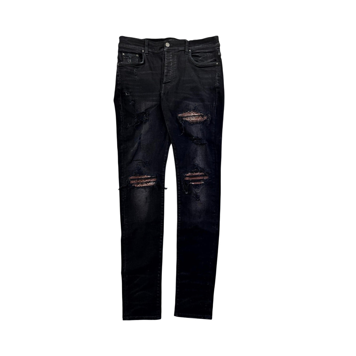 Amiri "MX1" Paisley Patch Black Wash & Brown Jeans