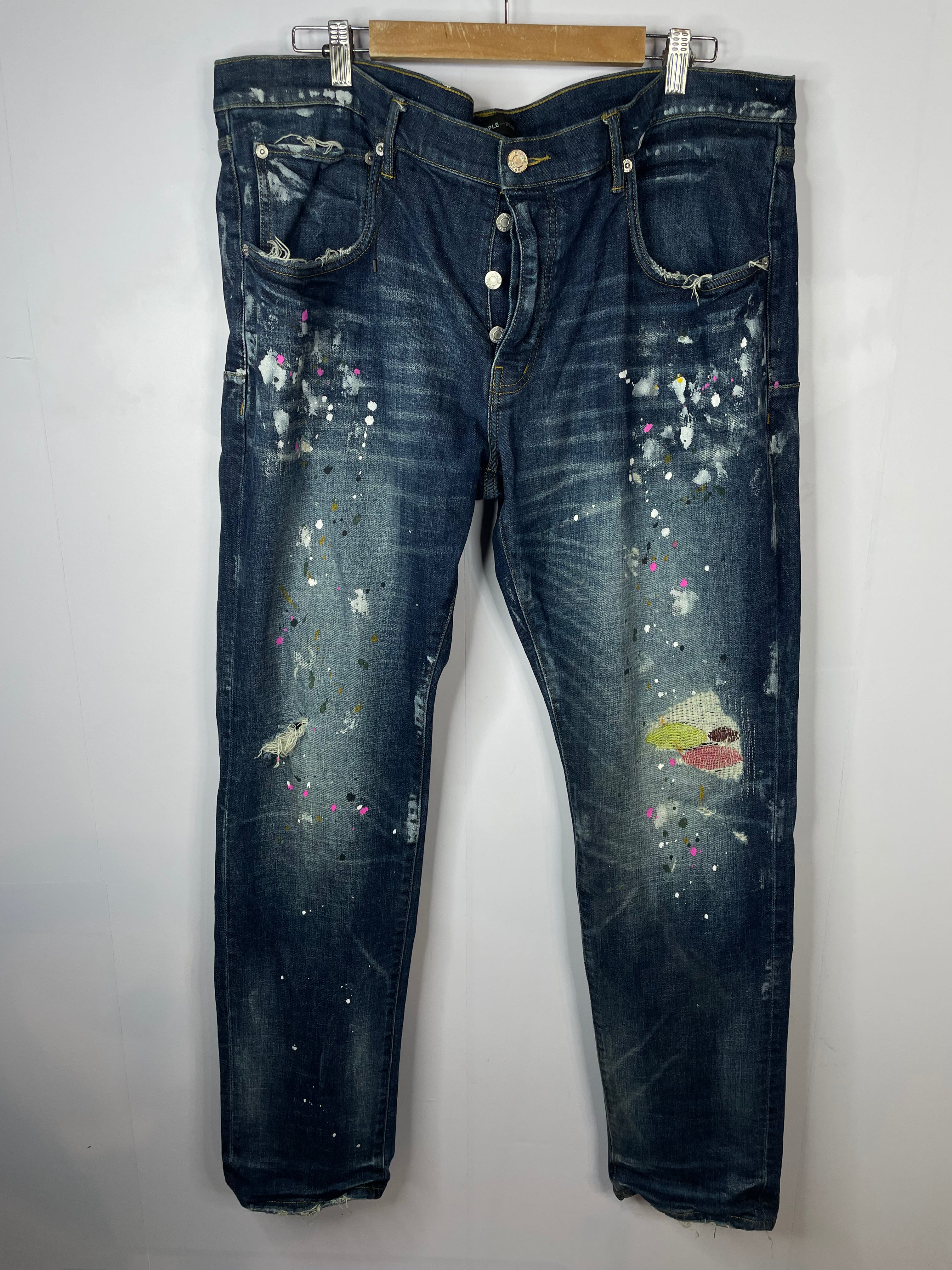 Purple Brand Dark Wash Paint Splatter Jeans