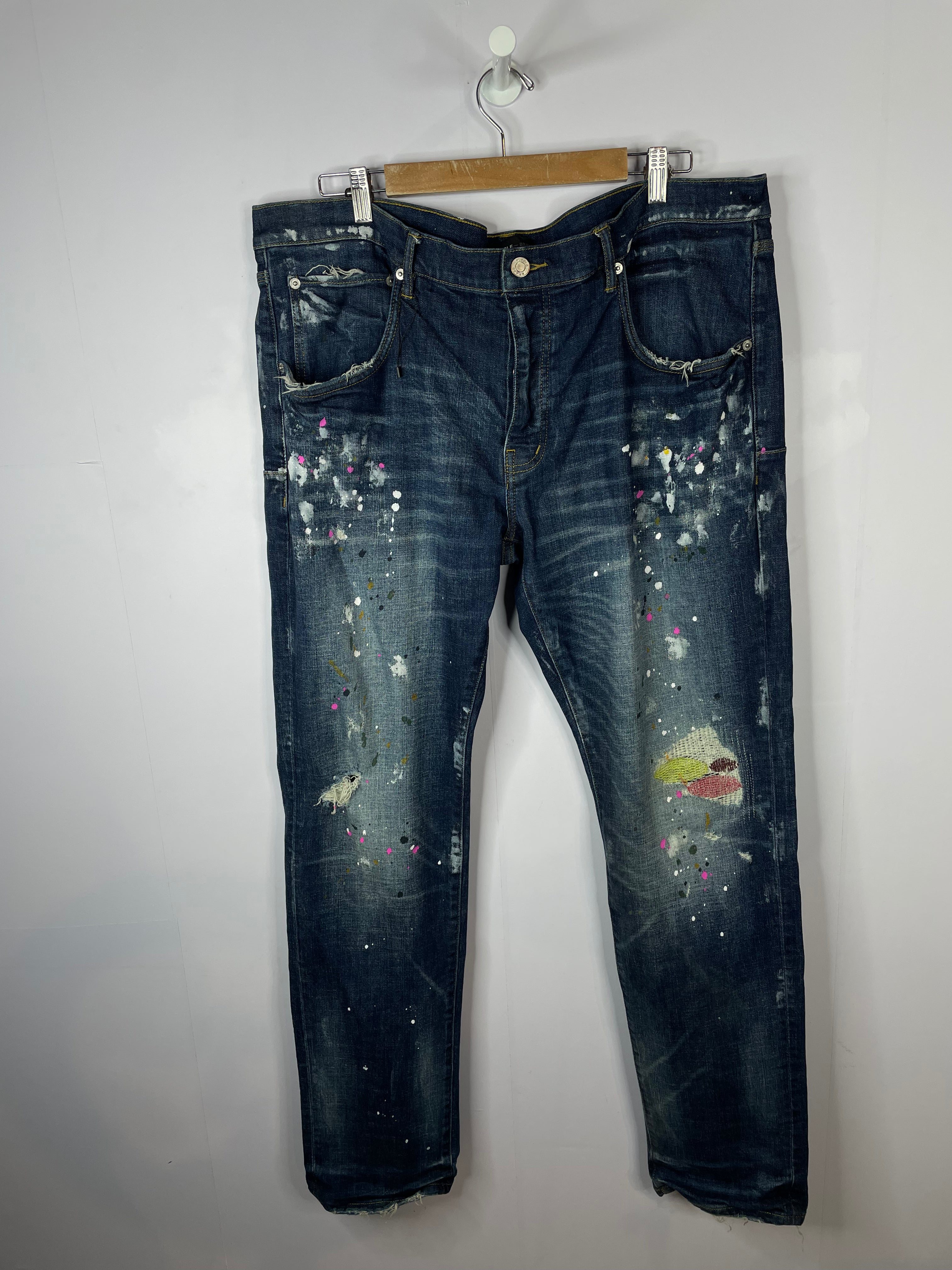 Purple Brand Dark Wash Paint Splatter Jeans