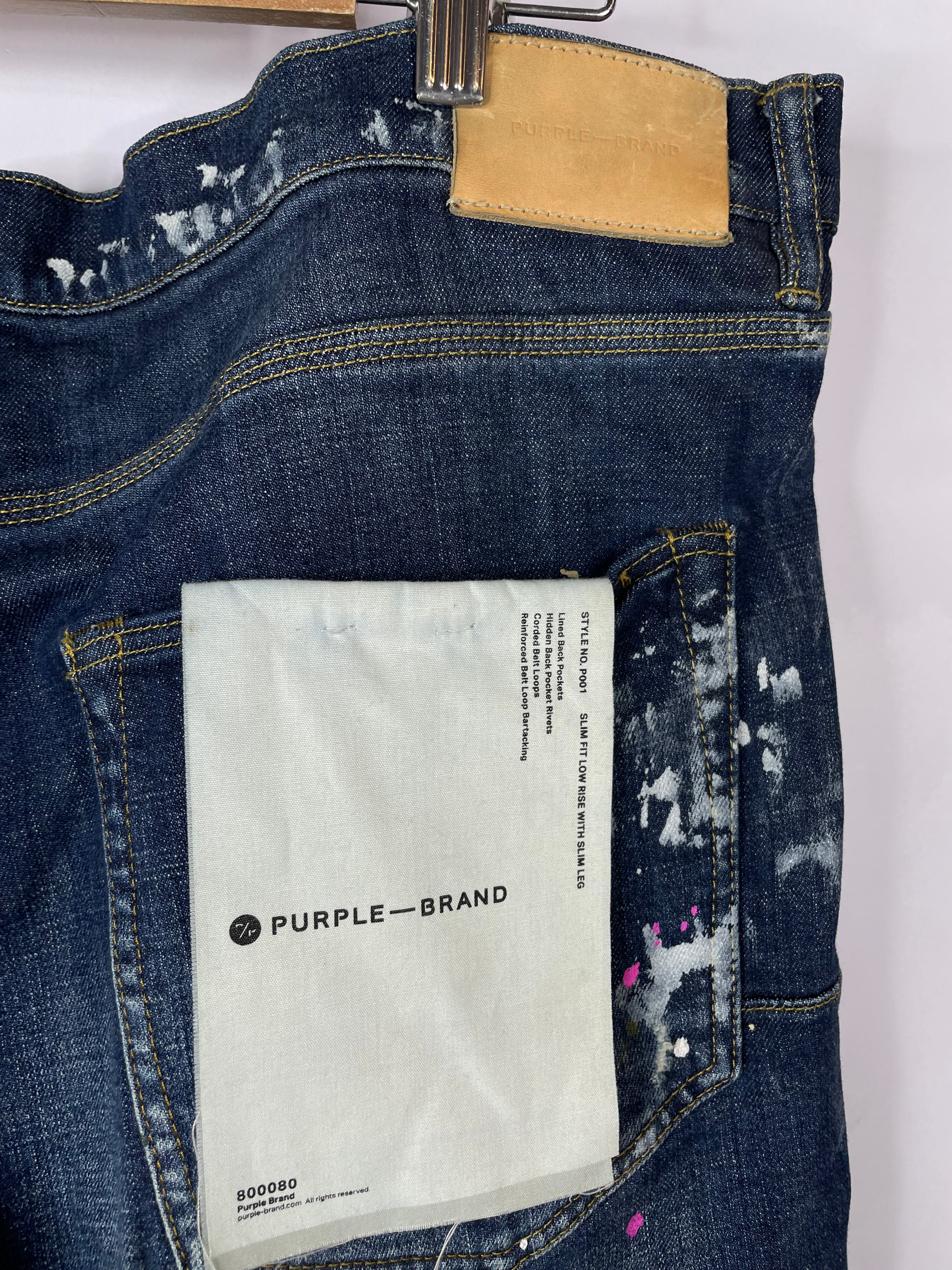 Purple Brand Dark Wash Paint Splatter Jeans