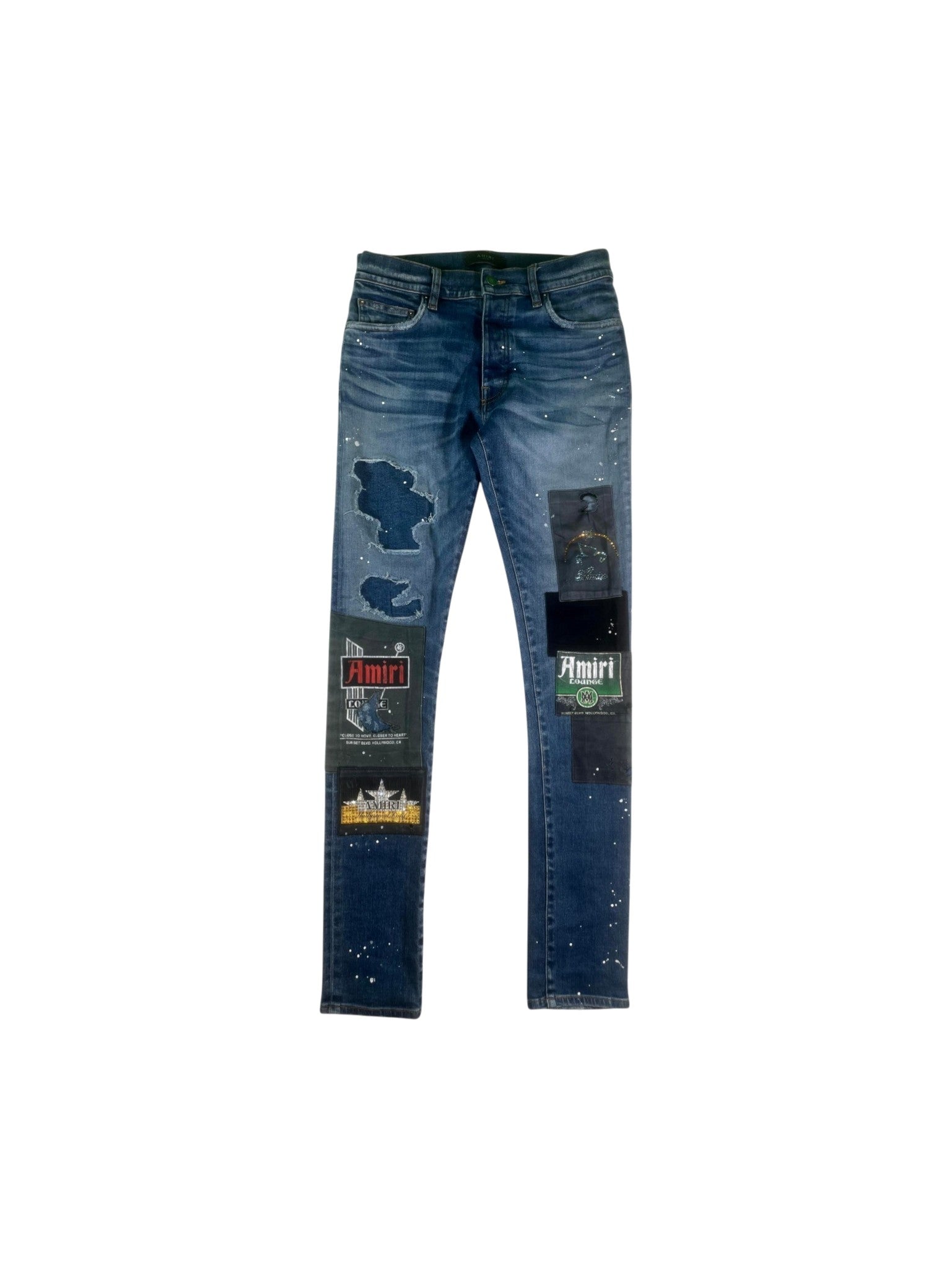 Amiri "Crystal Lounge Patchwork" Dark Wash Jeans