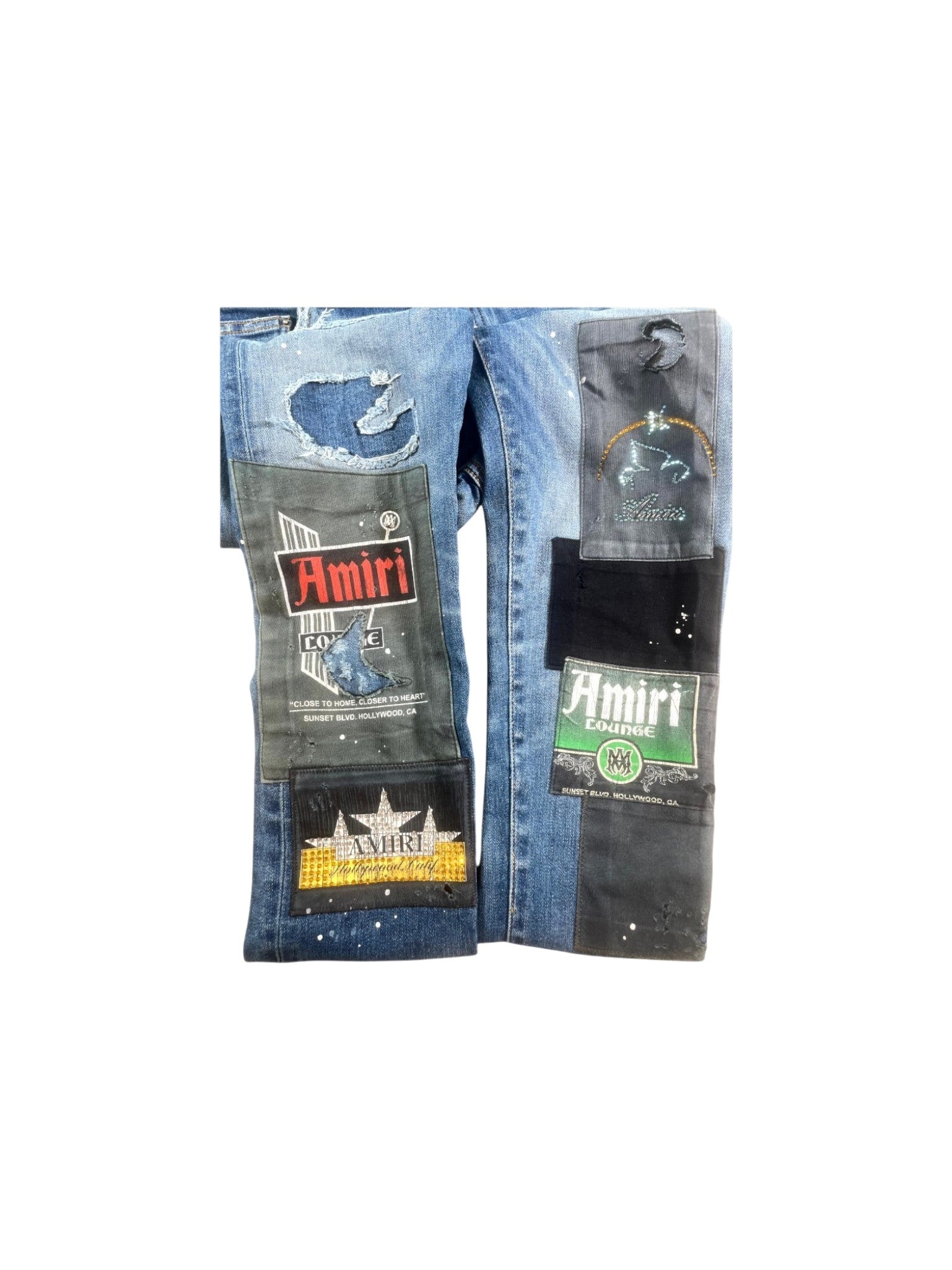 Amiri "Crystal Lounge Patchwork" Dark Wash Jeans