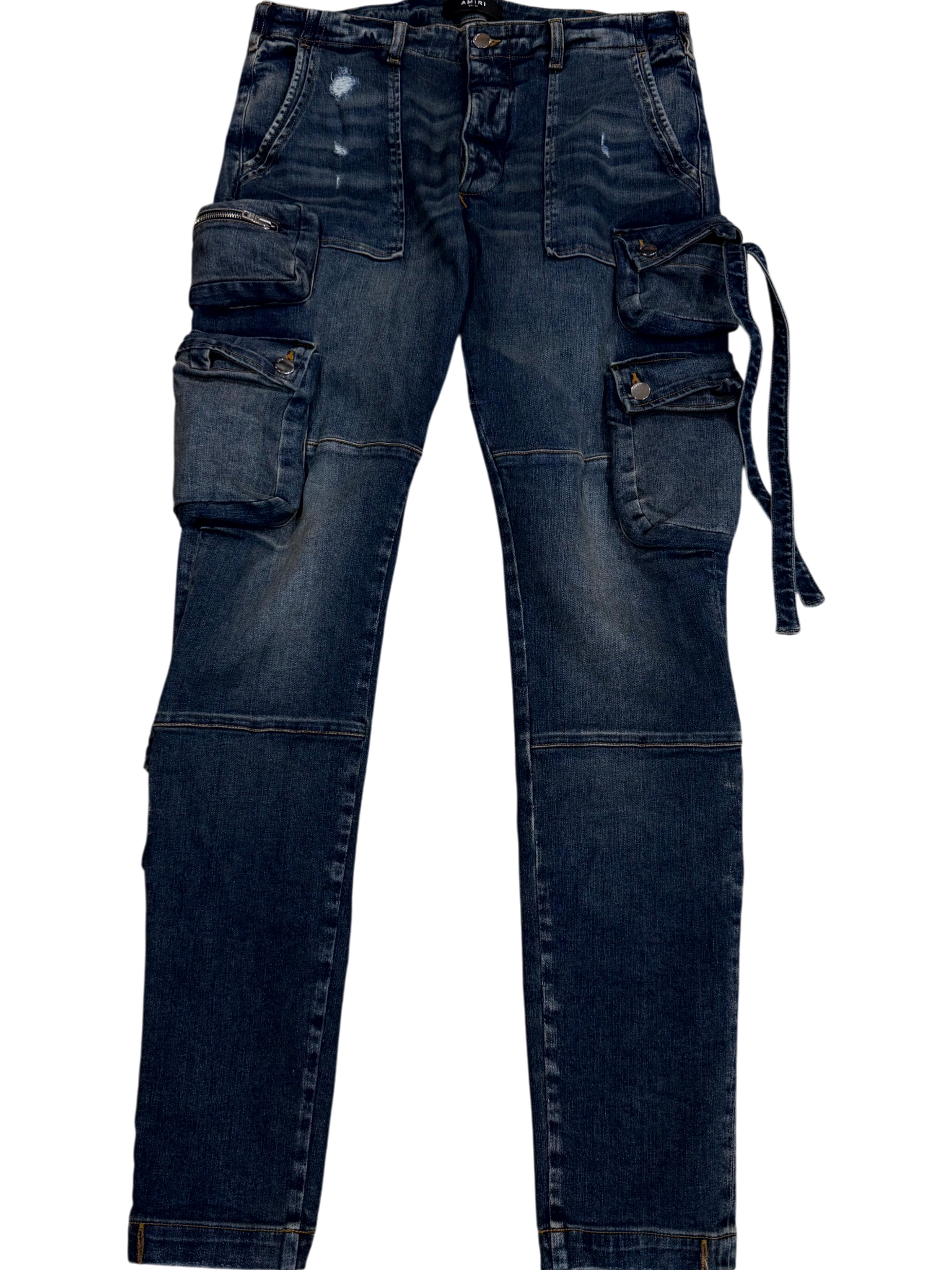 Amiri Denim Dark Wash Cargo Pants
