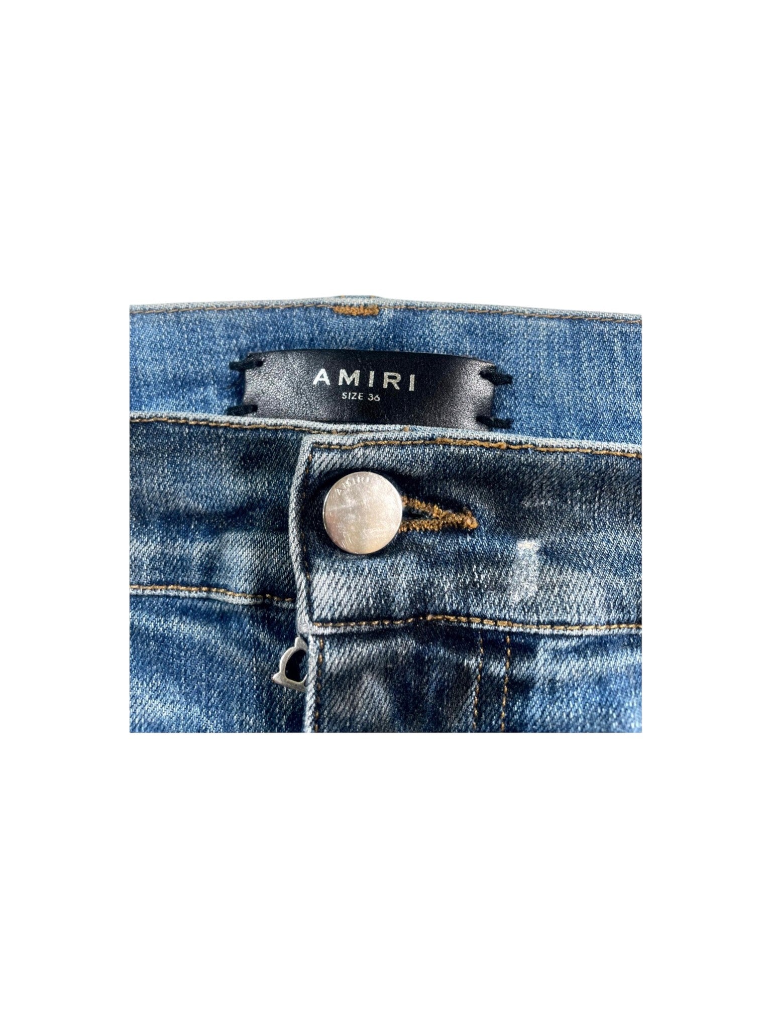 Amiri "MX1 Wool Patch" Navy, Black Wash & White Jeans