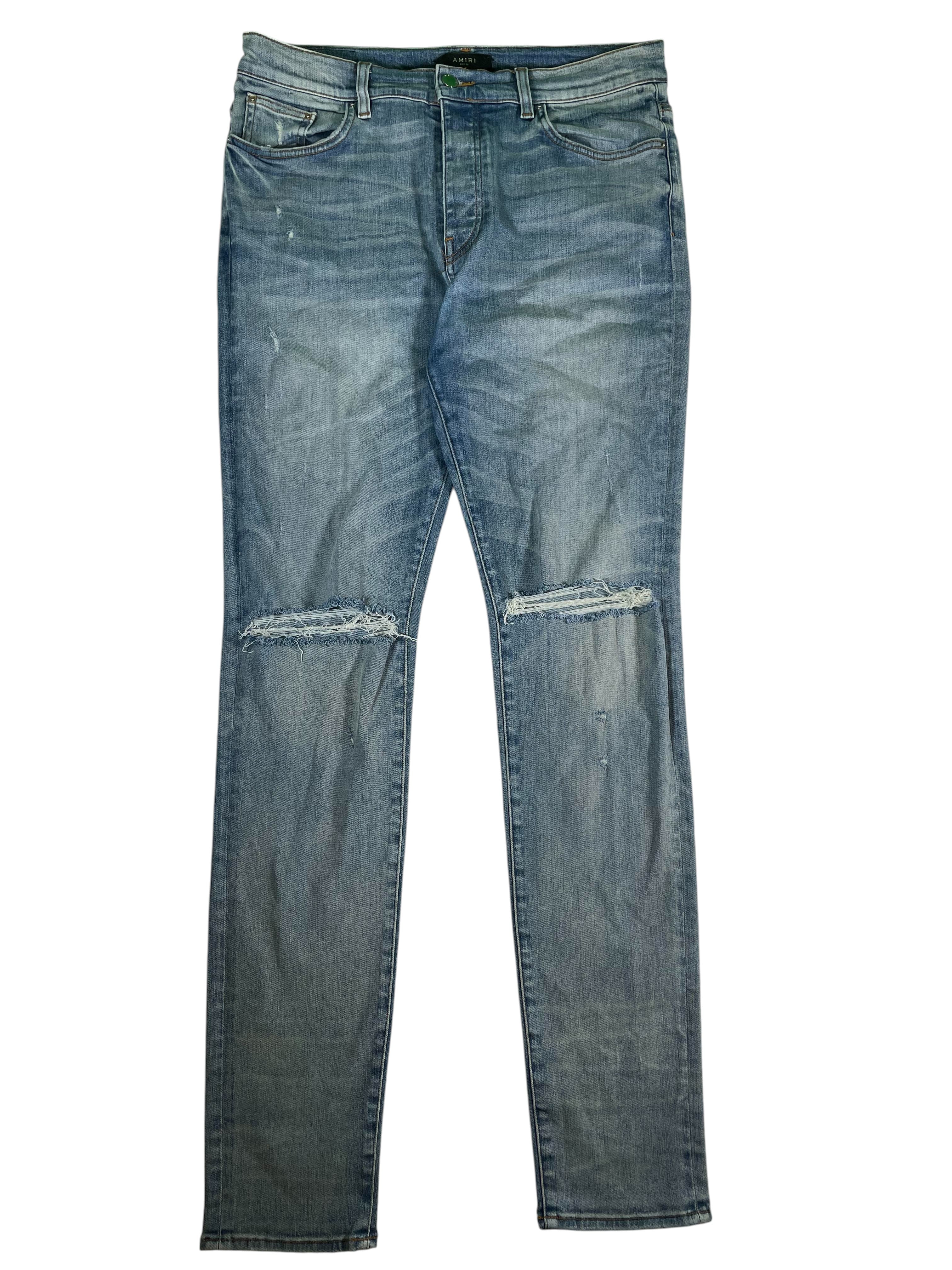 Amiri Plain Thrasher Knee Rip Light Wash Jeans