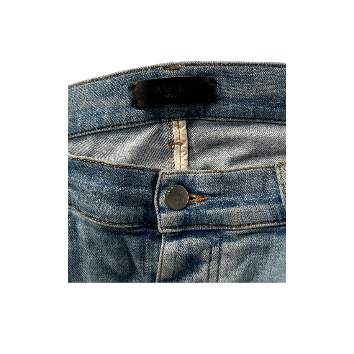 Amiri Plaid Patch Light Wash, Blue & Black Jeans