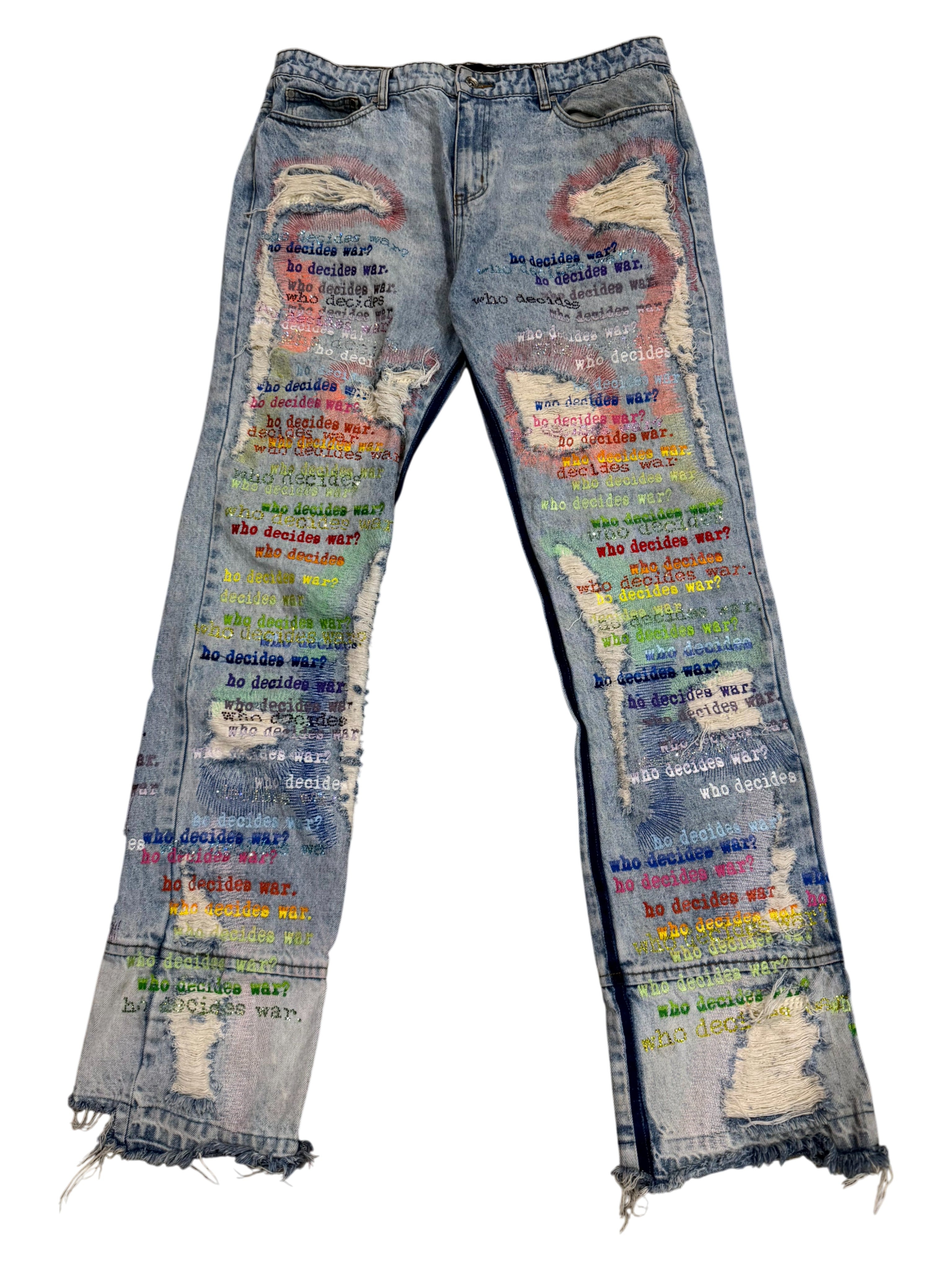 Who Decides War Scripture Light Wash & Rainbow Jeans